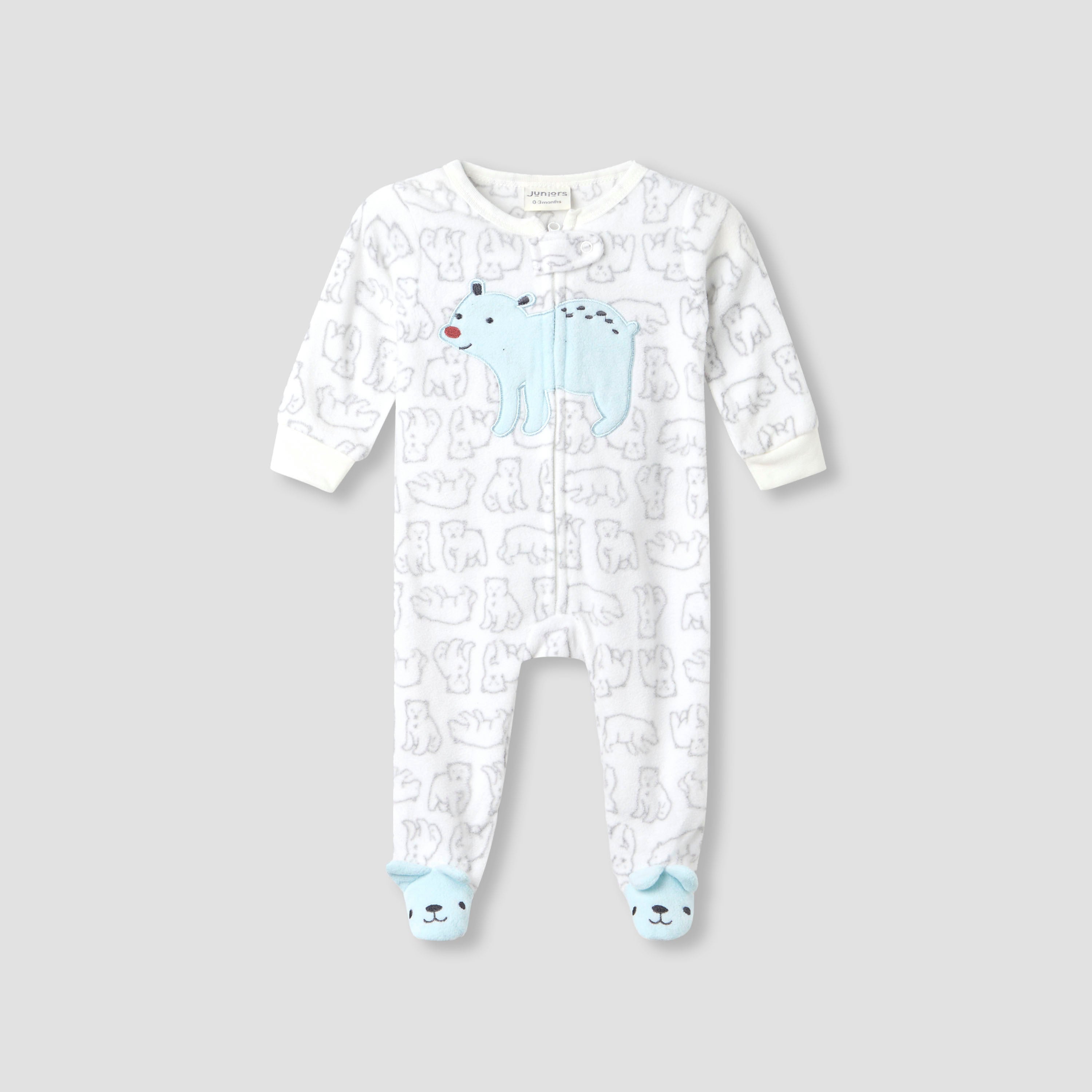 Juniors Round Neck Sleepsuit with Polar Bear Print - Polyester - Long Sleeves - Set of 2