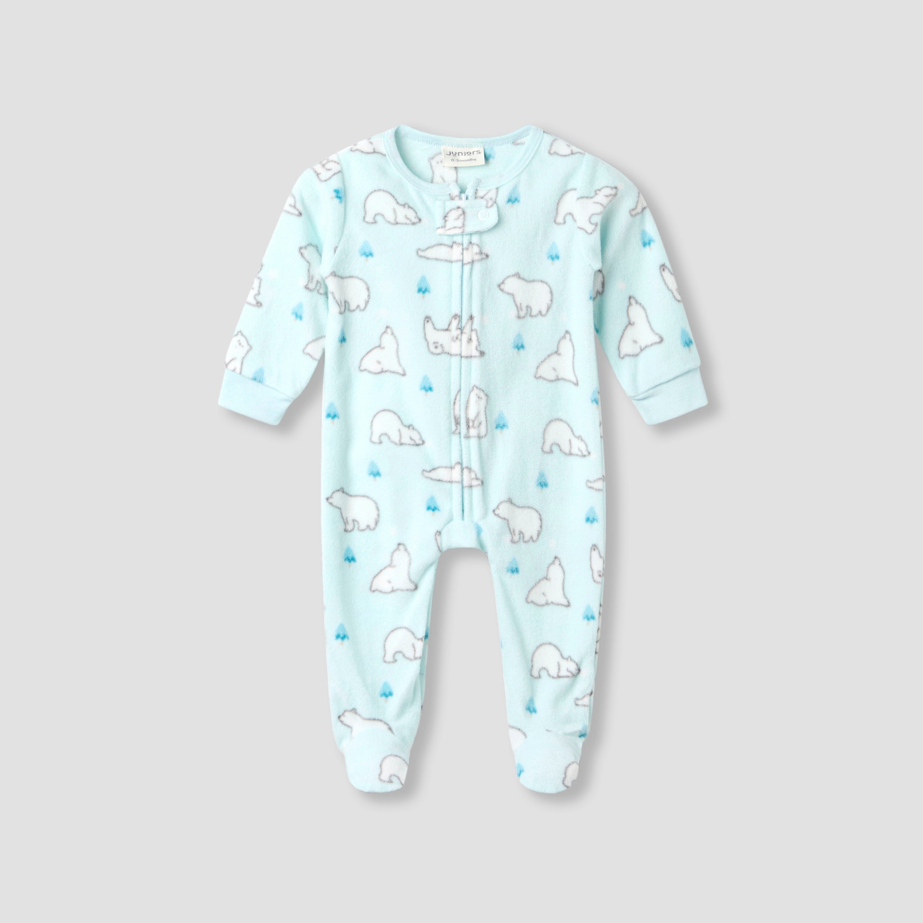 Juniors Round Neck Sleepsuit with Polar Bear Print - Polyester - Long Sleeves - Set of 2