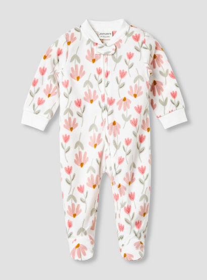 Juniors Round Neck Sleepsuit with Floral Print - Polyester - Long Sleeves-baby-girls-clothing-nightwear-sleepsuits-image-1