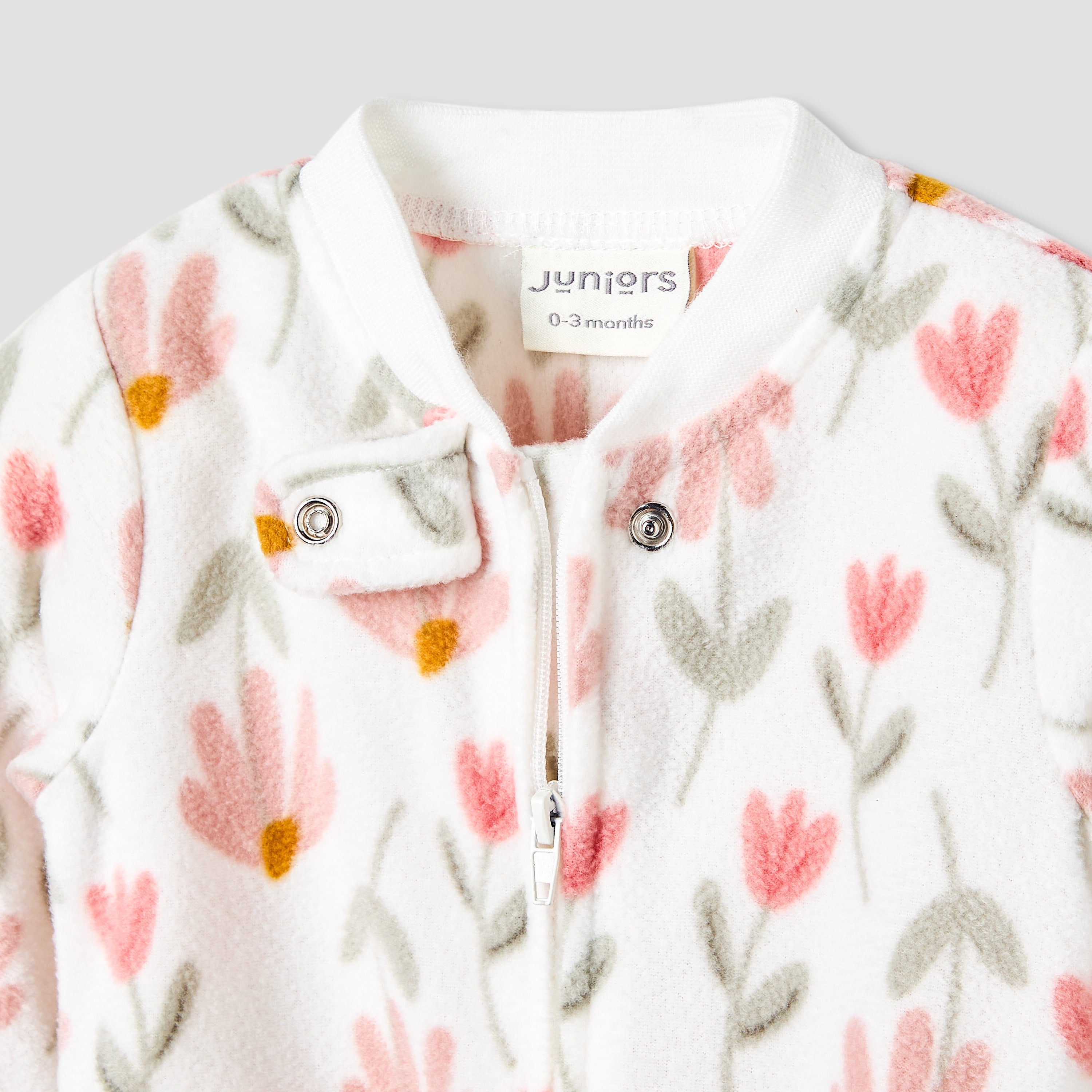 Juniors Round Neck Sleepsuit with Floral Print - Polyester - Long Sleeves
