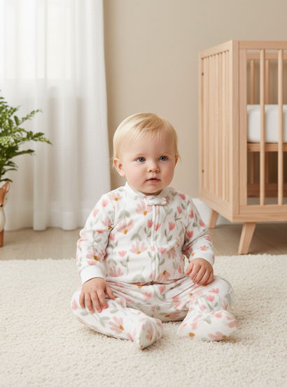 Juniors Round Neck Sleepsuit with Floral Print - Polyester - Long Sleeves-baby-girls-clothing-nightwear-sleepsuits-image-5