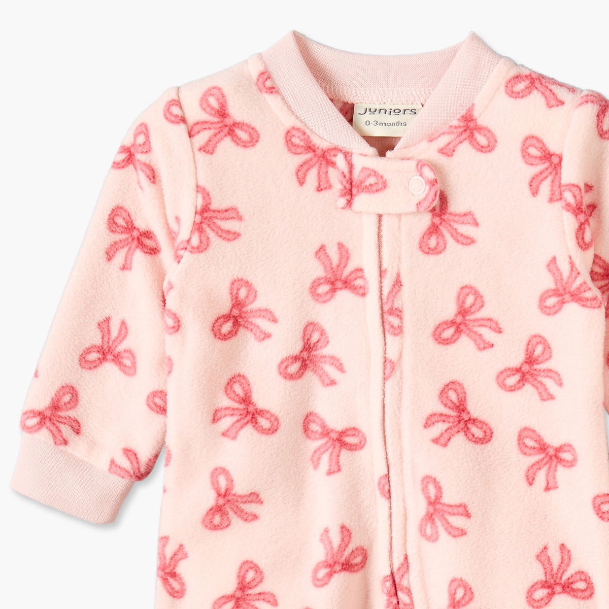 Juniors Fleece Crew Neck Long Sleeves Sleepsuit with Bow Print
