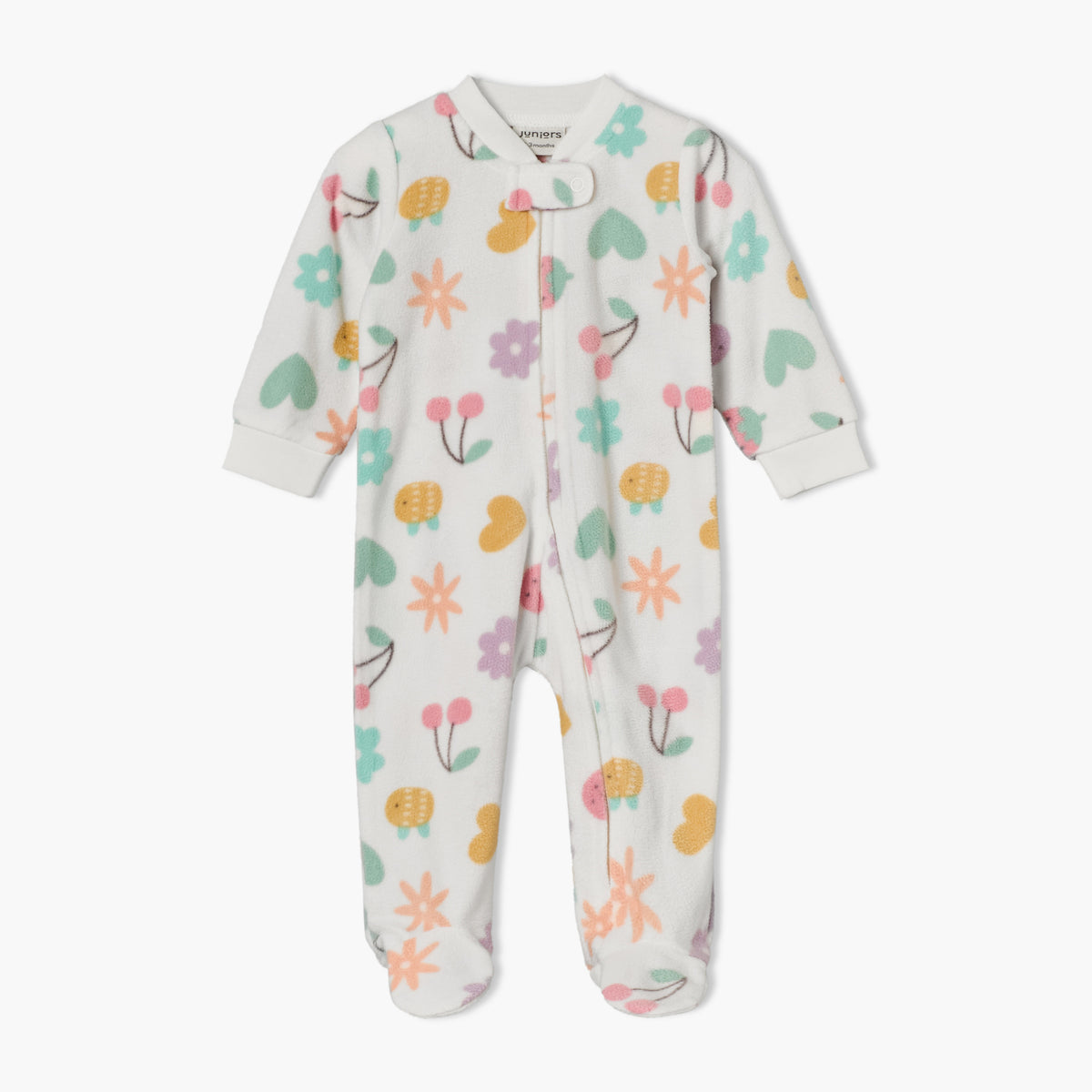 Juniors Fleece Mandarin Collar Long Sleeves Sleepsuit with Floral Print
