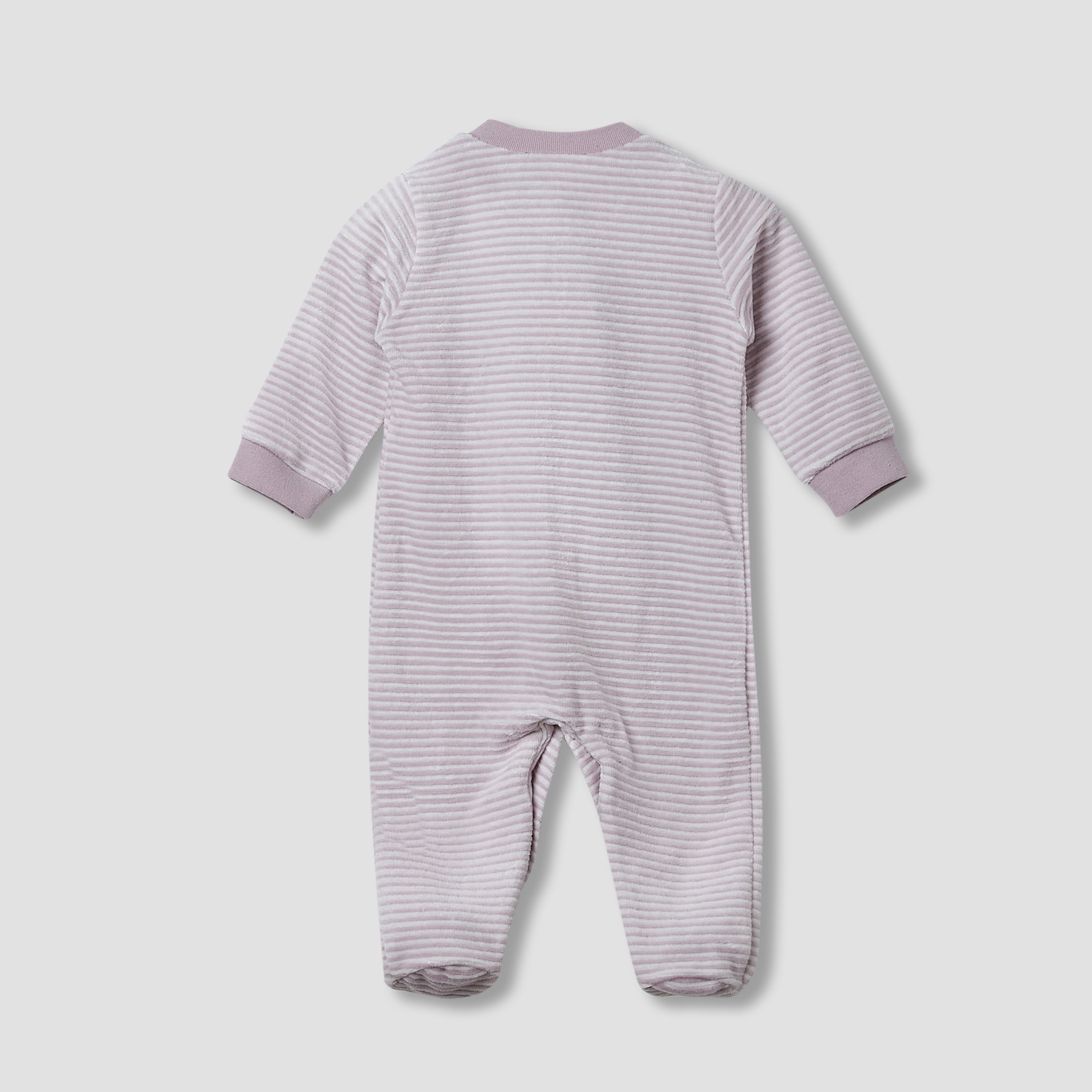 Juniors Round Neck Sleepsuit with Stripes - Cotton Blend - Long Sleeves