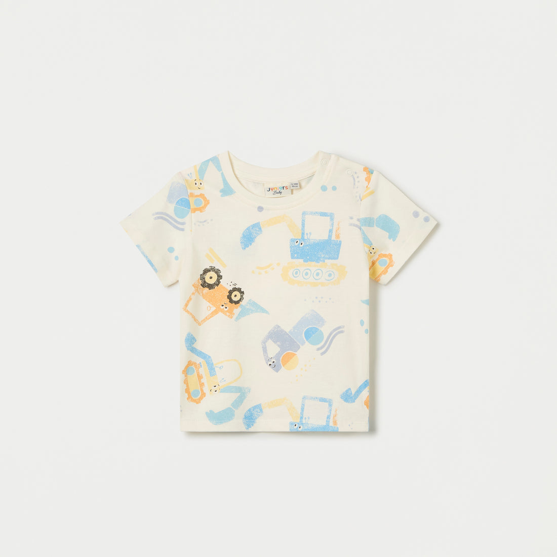 Juniors All-Over Print T-shirt with Crew Neck and Short Sleeves - Cream / 12-18 mths