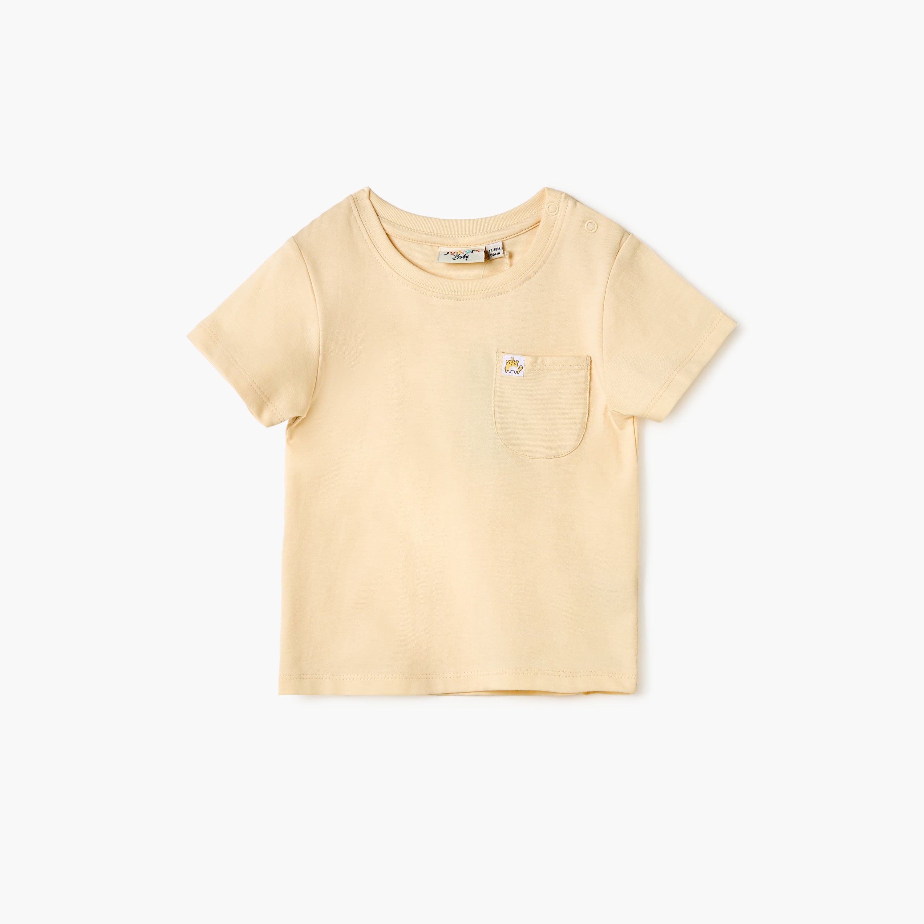 Juniors Solid T-shirt with Chest Pocket and Button Closure - Yellow / 12-18 mths