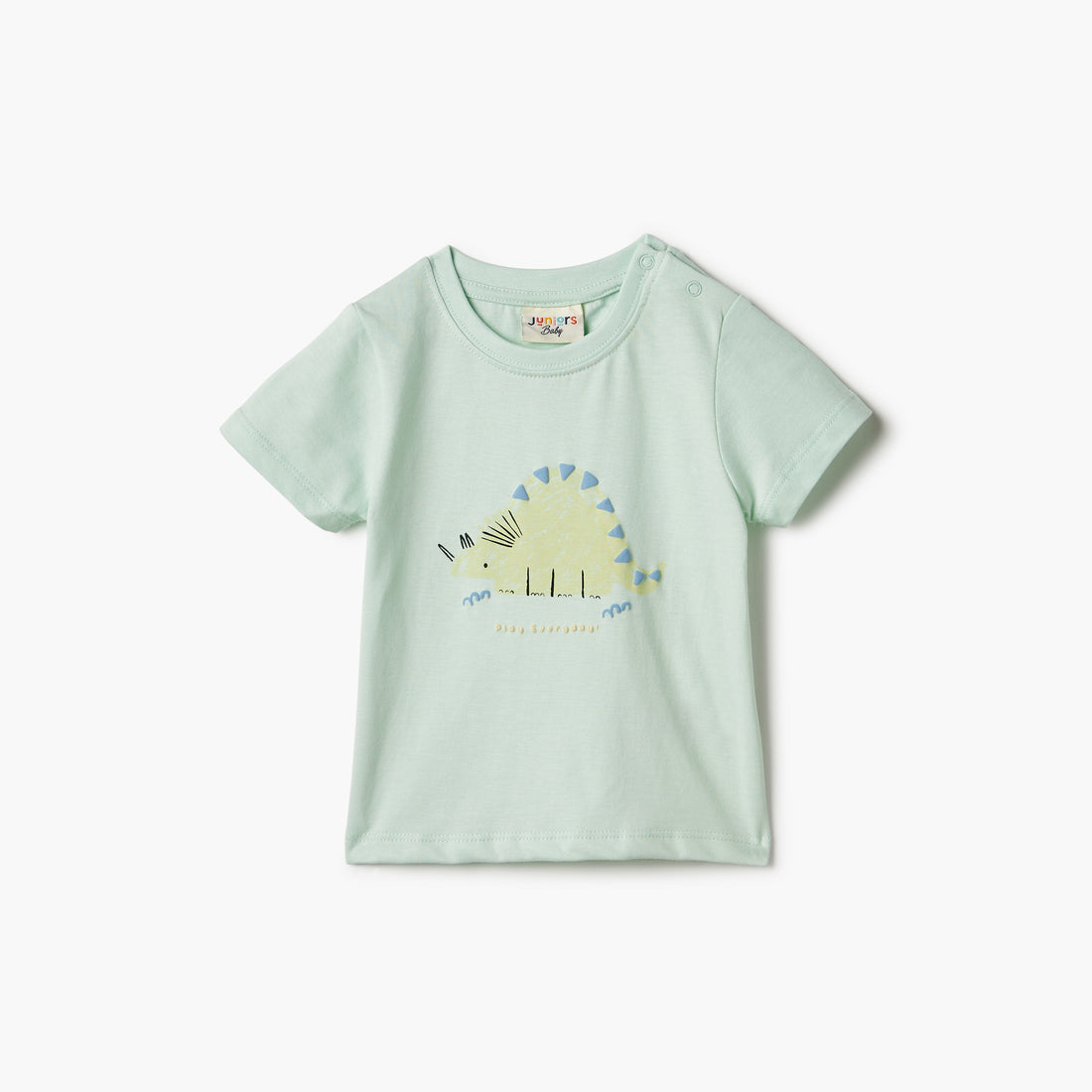 Juniors Graphic Print Crew Neck T-shirt with Short Sleeves and Button Closure - Green / 12-18 mths