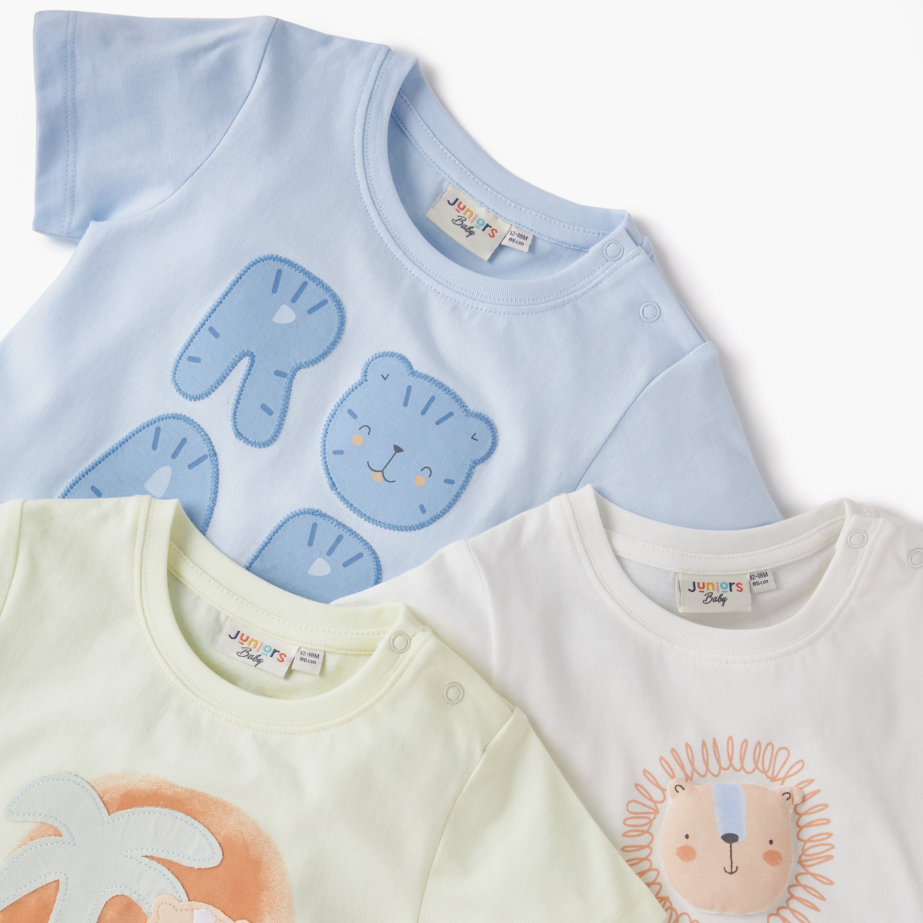 Juniors Animal Print Crew Neck T-shirt with Short Sleeves and Button Closure - Set of 3