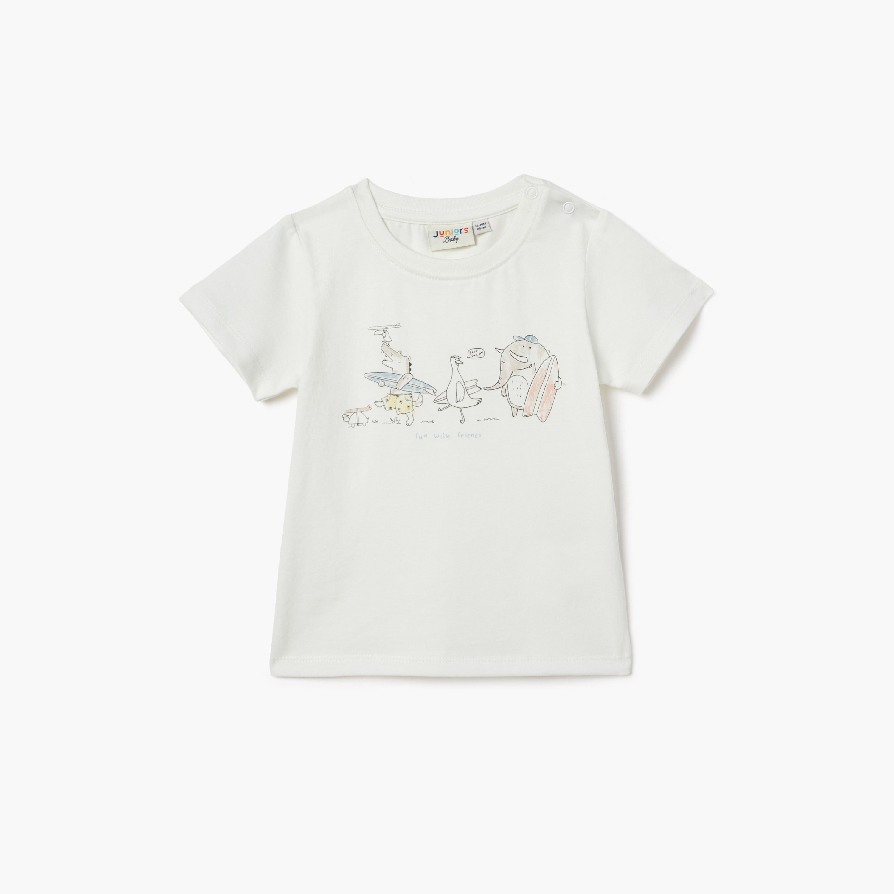 Juniors Printed T-shirt with Short Sleeves - White / 12-18 mths