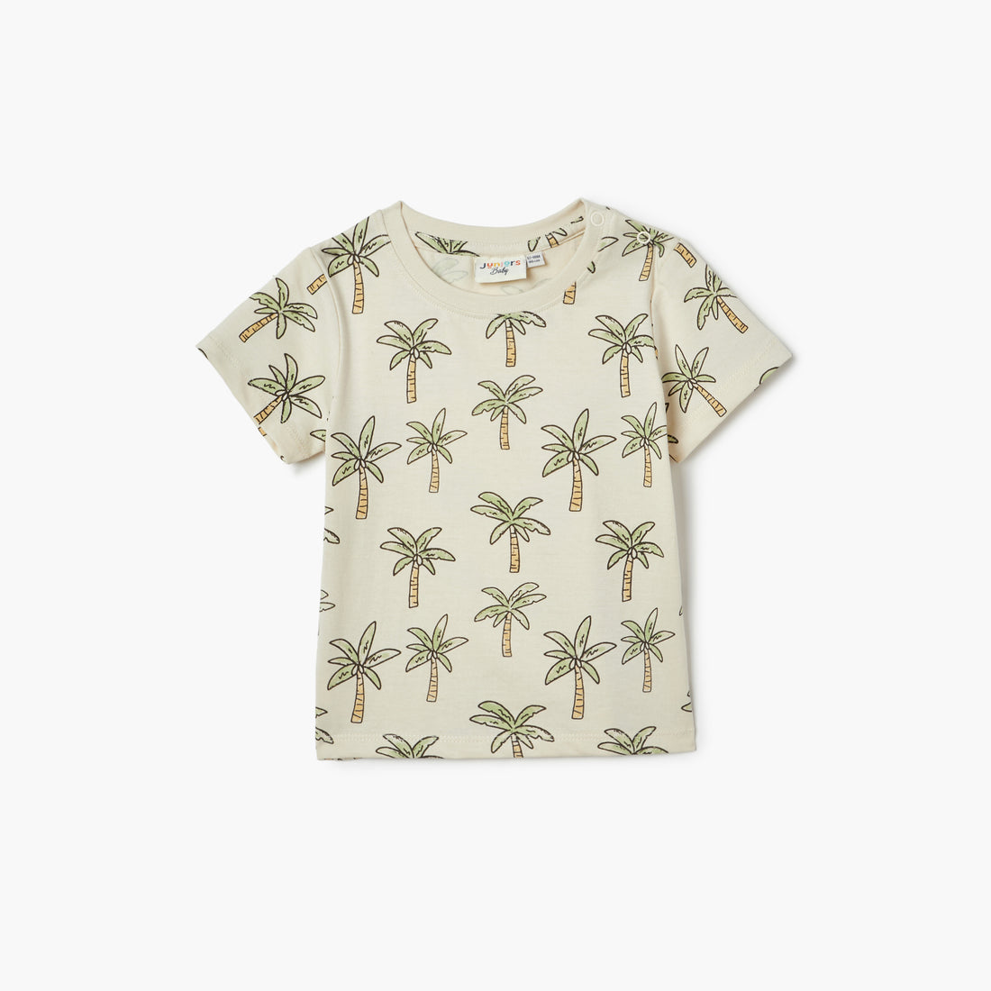 Juniors All-Over Palm Tree Print T-shirt with Short Sleeves - Beige / 12-18 mths
