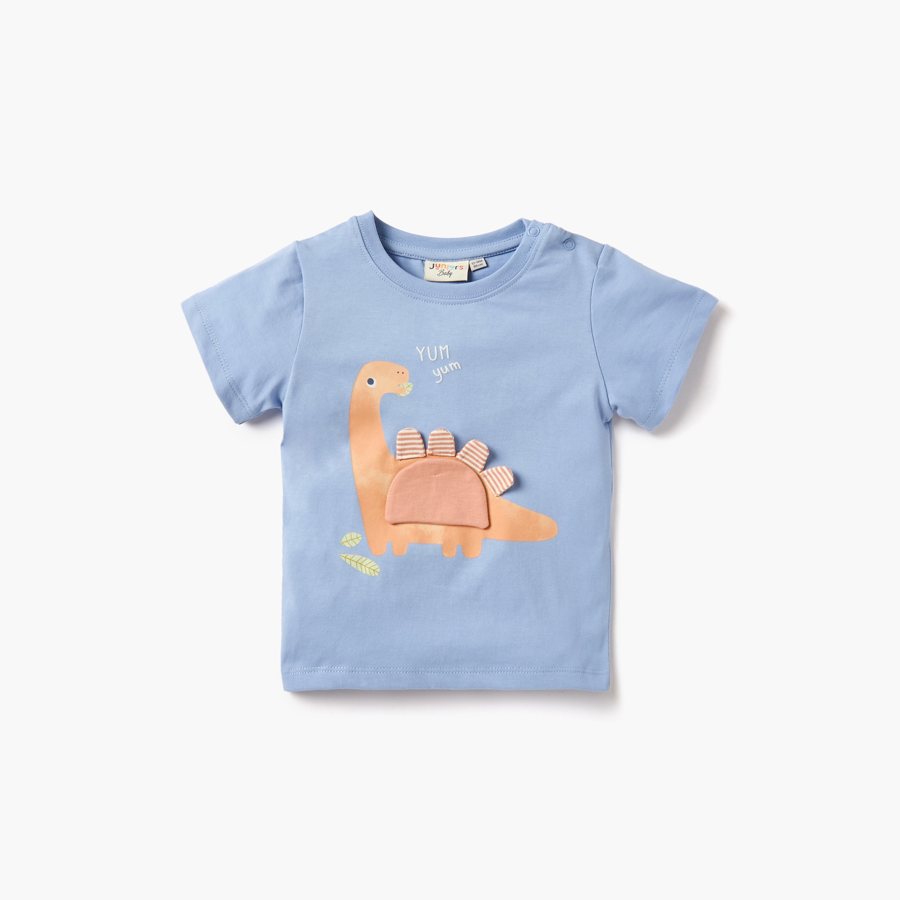 Juniors Dino Print Crew Neck T-shirt with Button Closure - Set of 3