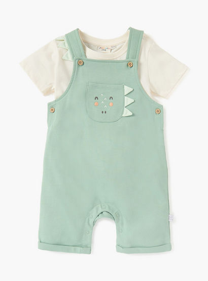 Juniors Applique Detail T-shirt and Dungarees Set-baby-boys-clothing-setsandcoords-image-1