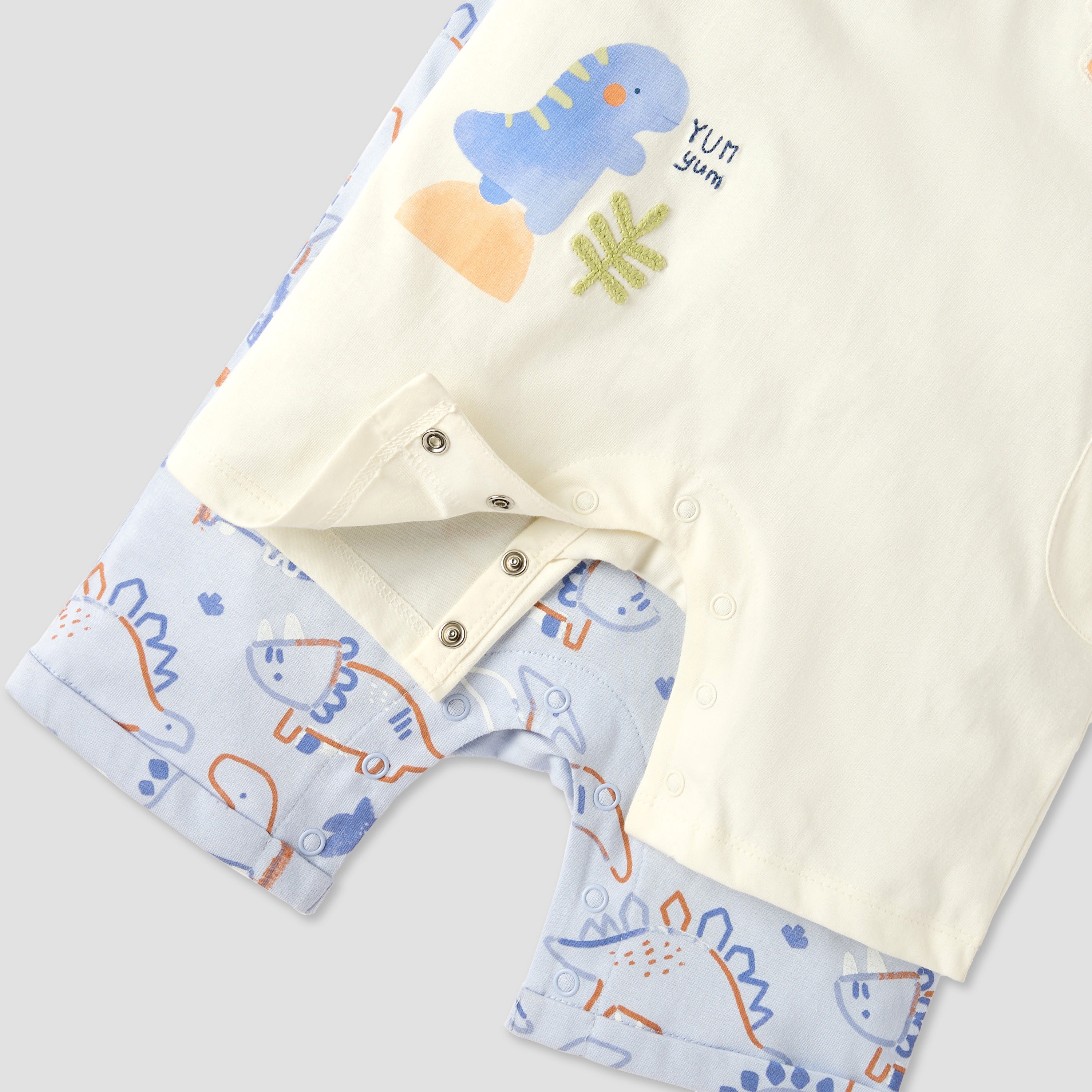 Juniors Dinosaur Print Romper with Crew Neck - Set of 2