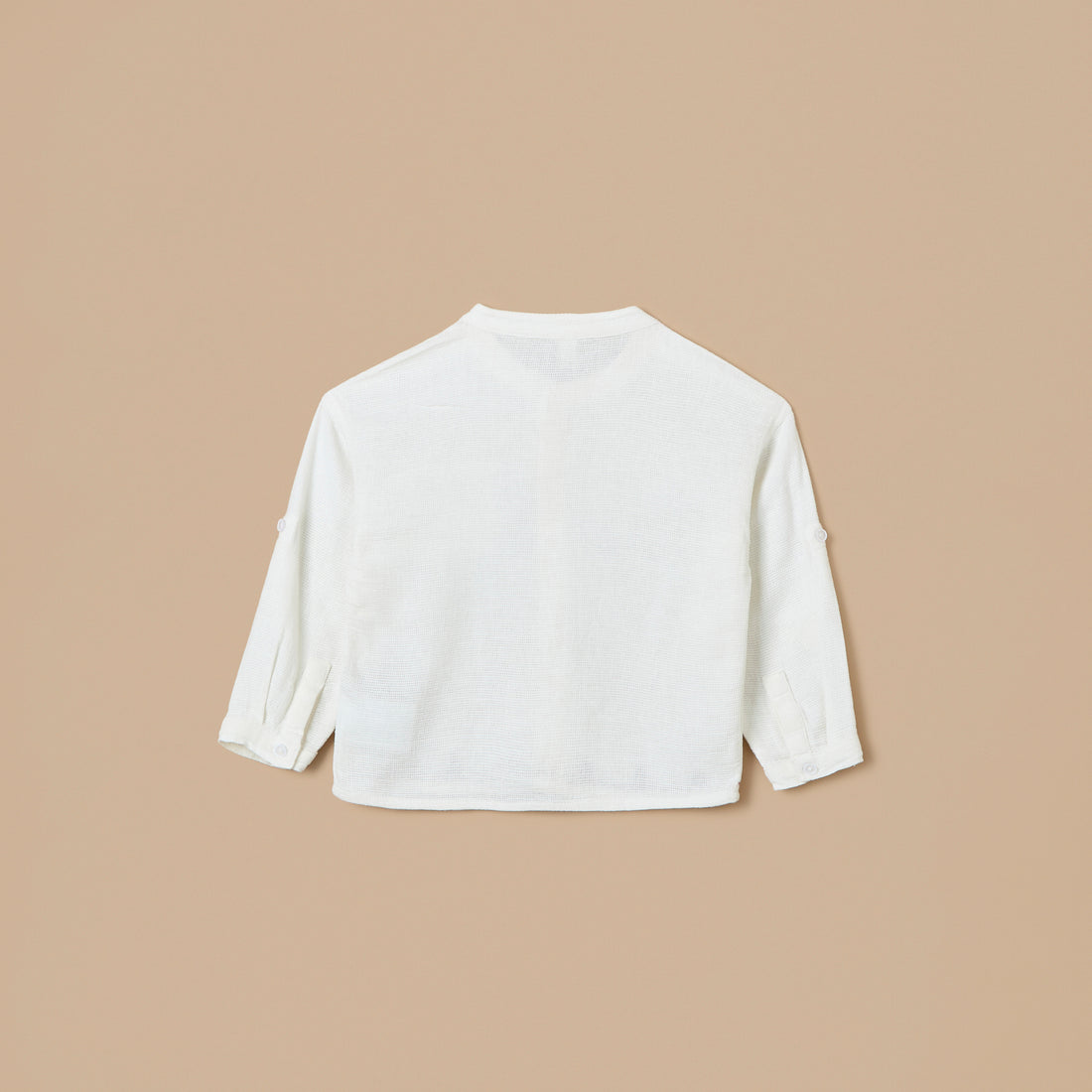Giggles Embroidered Mandarin Collar Shirt with Button Closure and Front Pocket