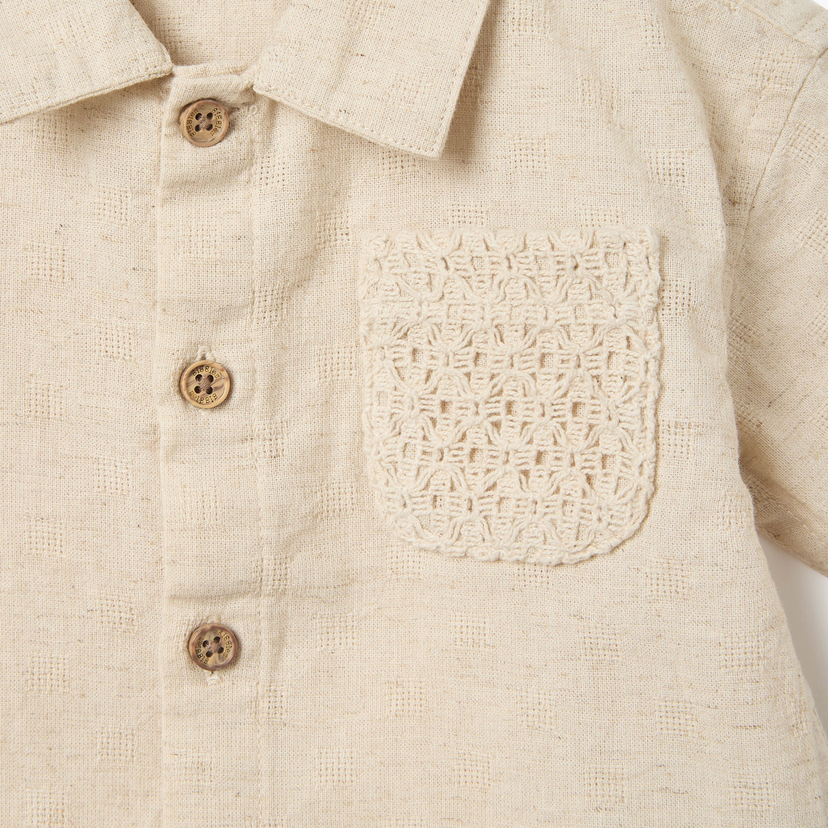 Giggles Textured Shirt with Crochet Pocket