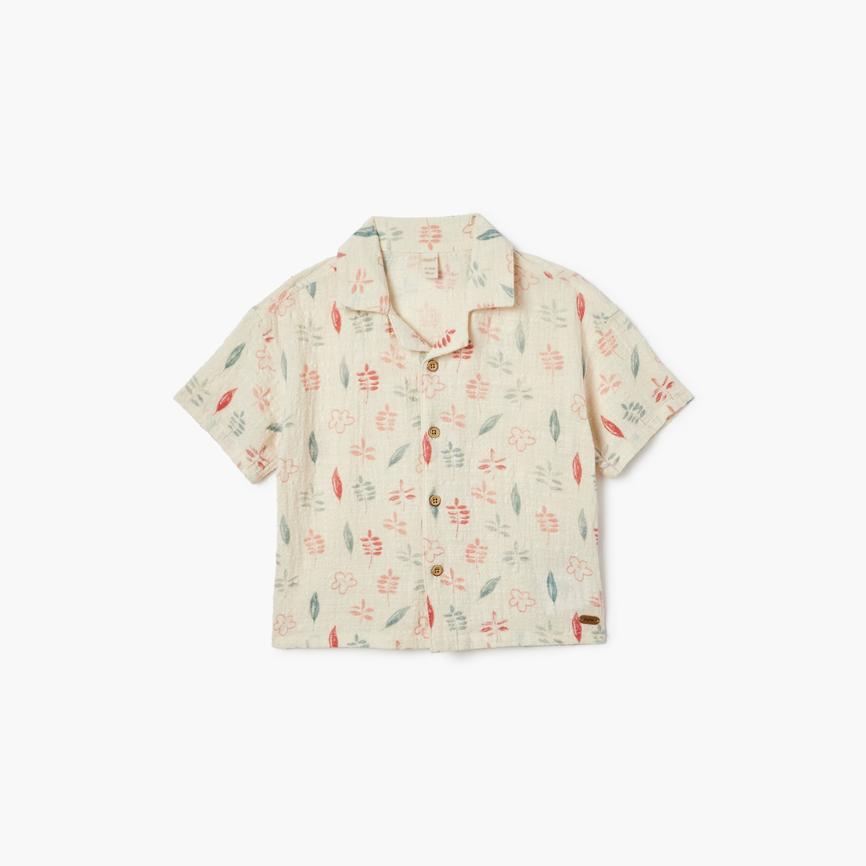 Giggles All-Over Print Shirt with Camp Collar and Short Sleeves - Beige / 12-18 mths