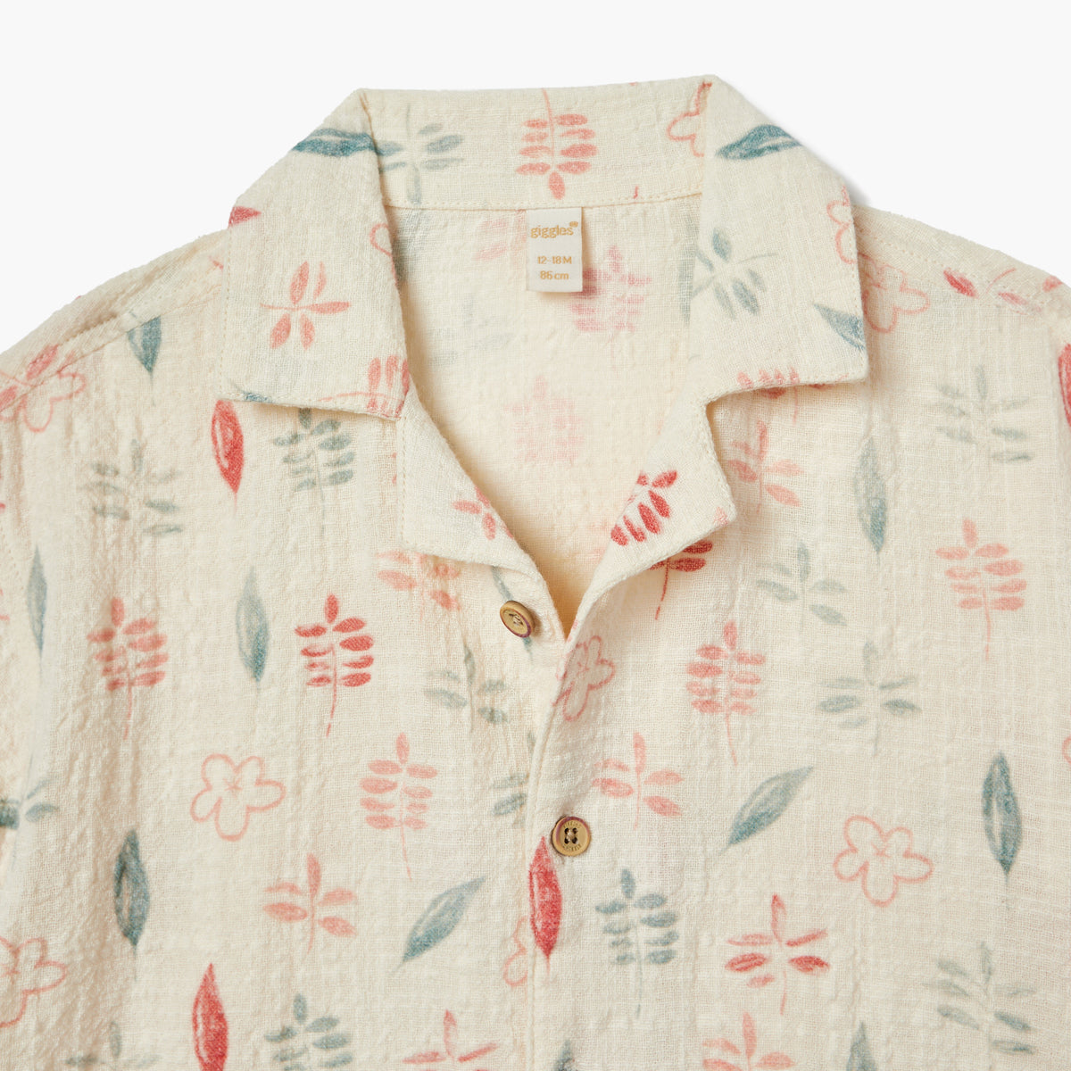 Giggles All-Over Print Shirt with Camp Collar and Short Sleeves