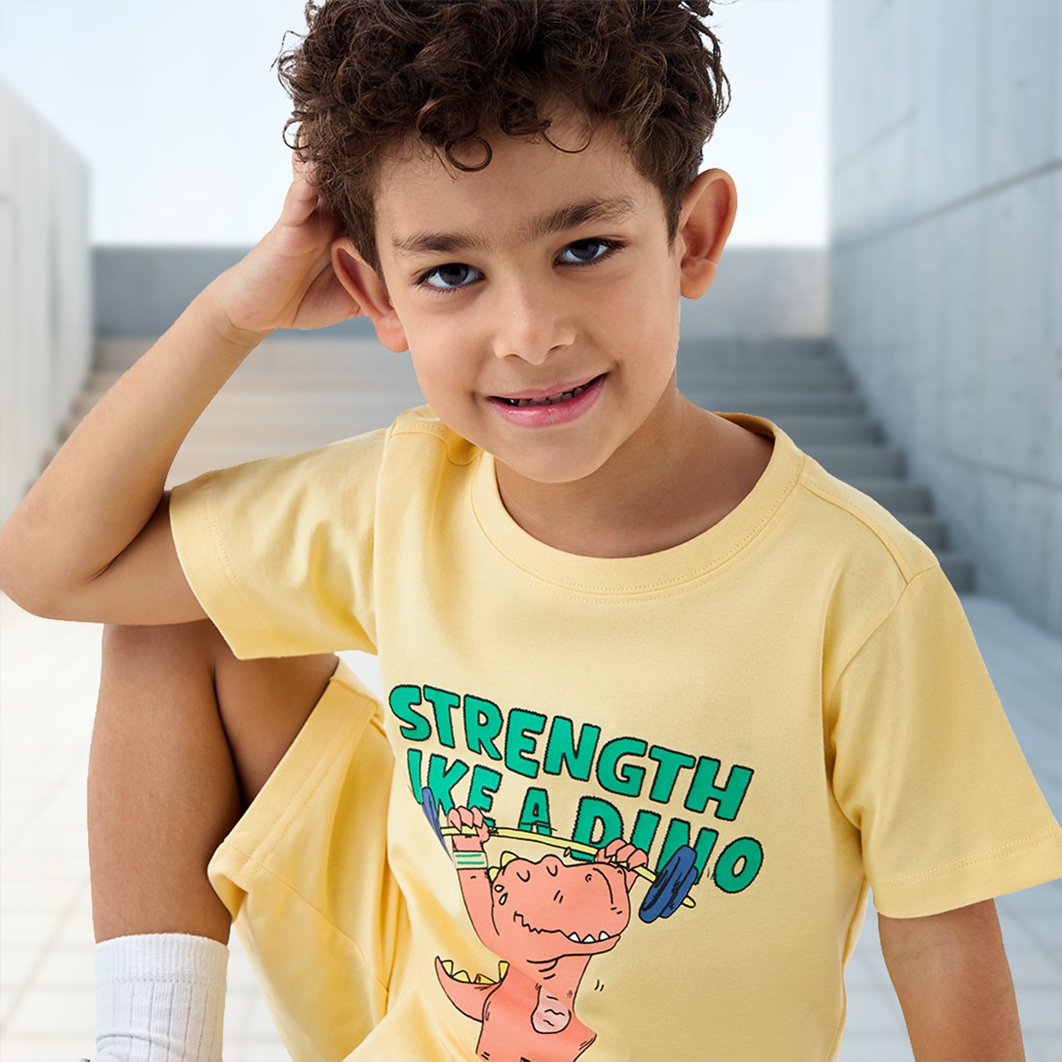 Juniors Dino Print Crew Neck T-shirt with Short Sleeves
