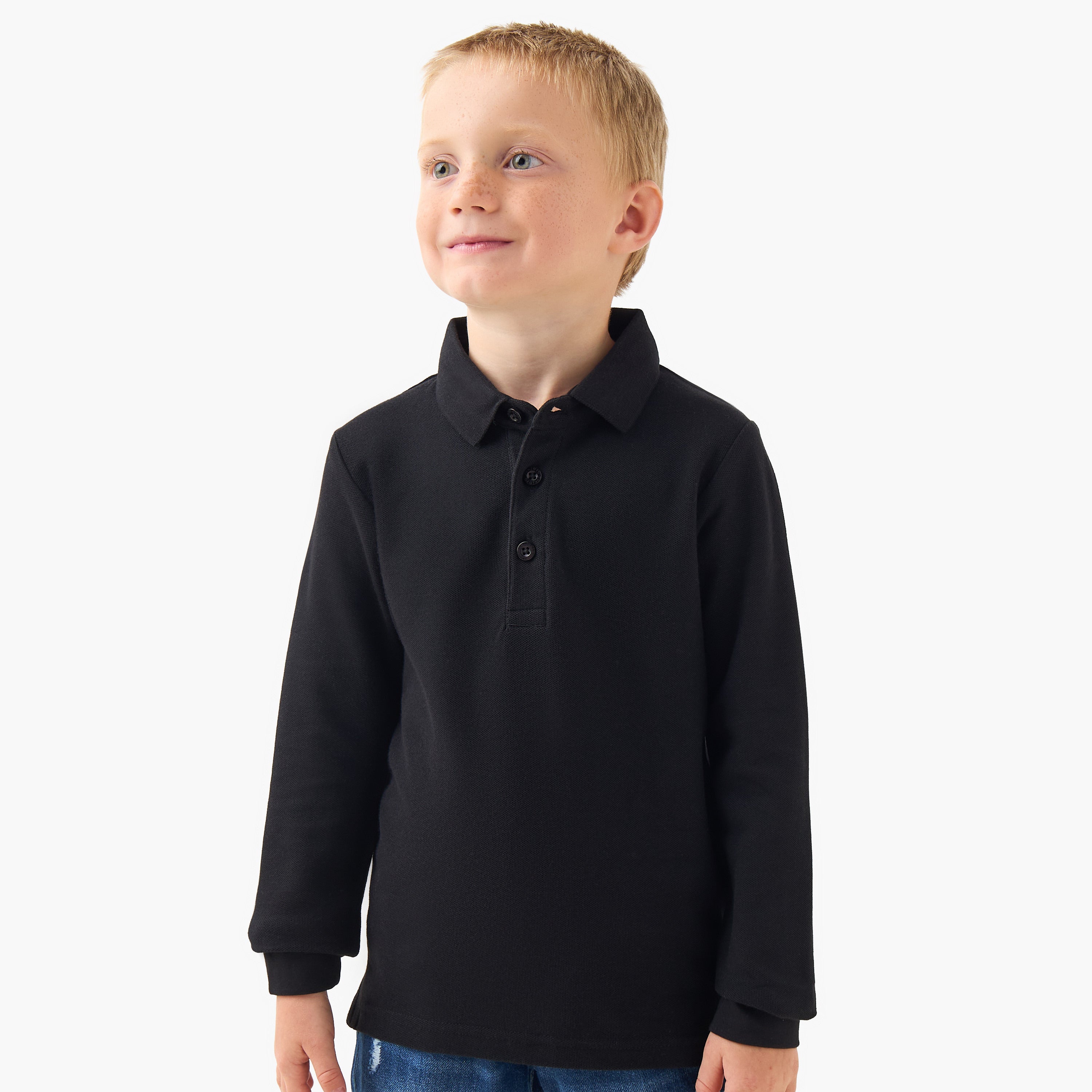 Juniors Collared Long Sleeves Polo T-shirt - Black / 1-2 yrs