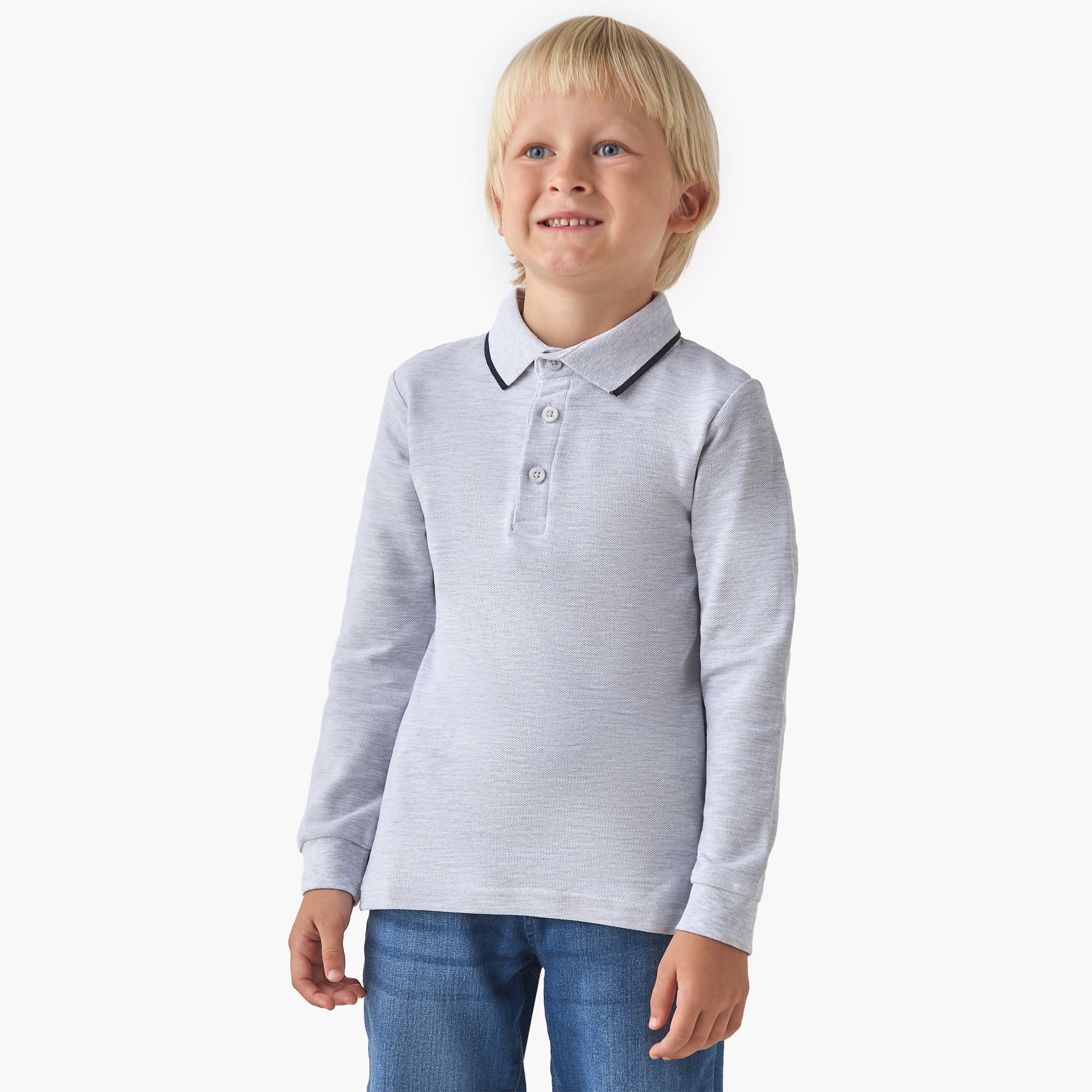 Juniors Collared Long Sleeves Polo T-shirt with Textured Design