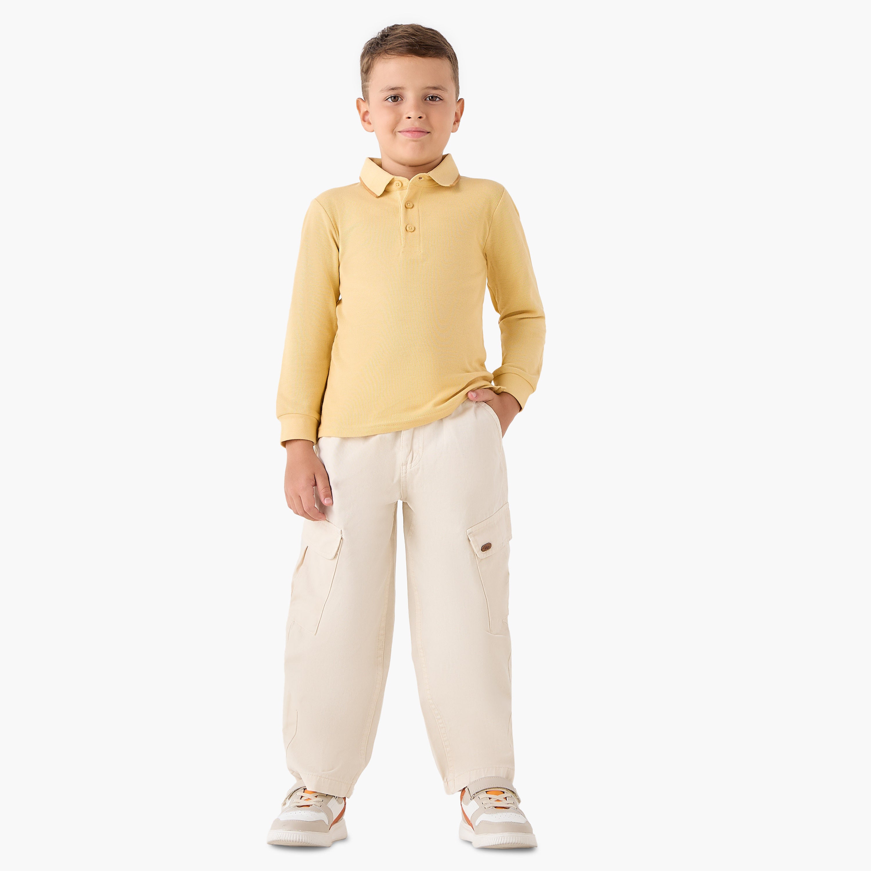 Juniors Collared Long Sleeves Polo T-shirt with Textured Design