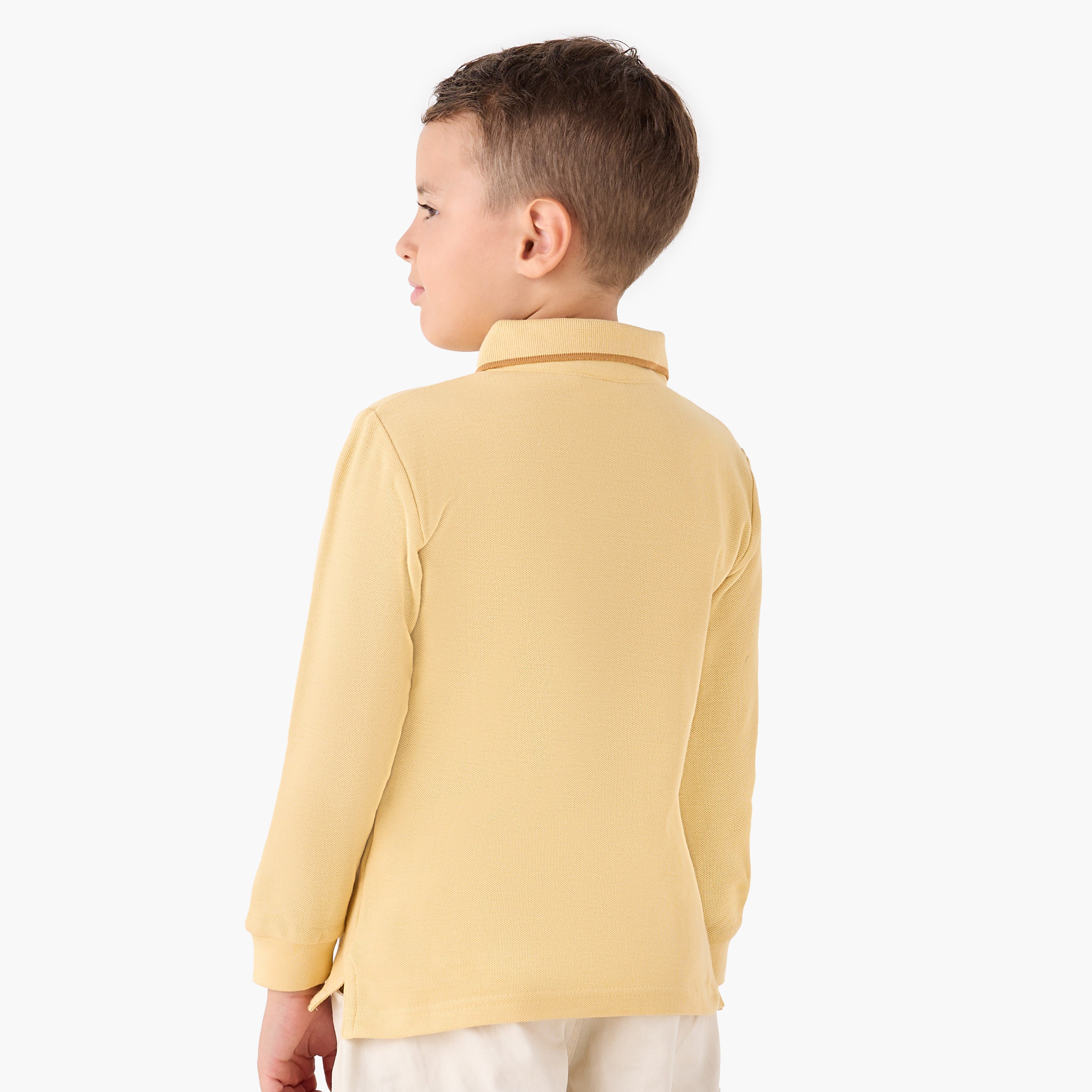 Juniors Collared Long Sleeves Polo T-shirt with Textured Design