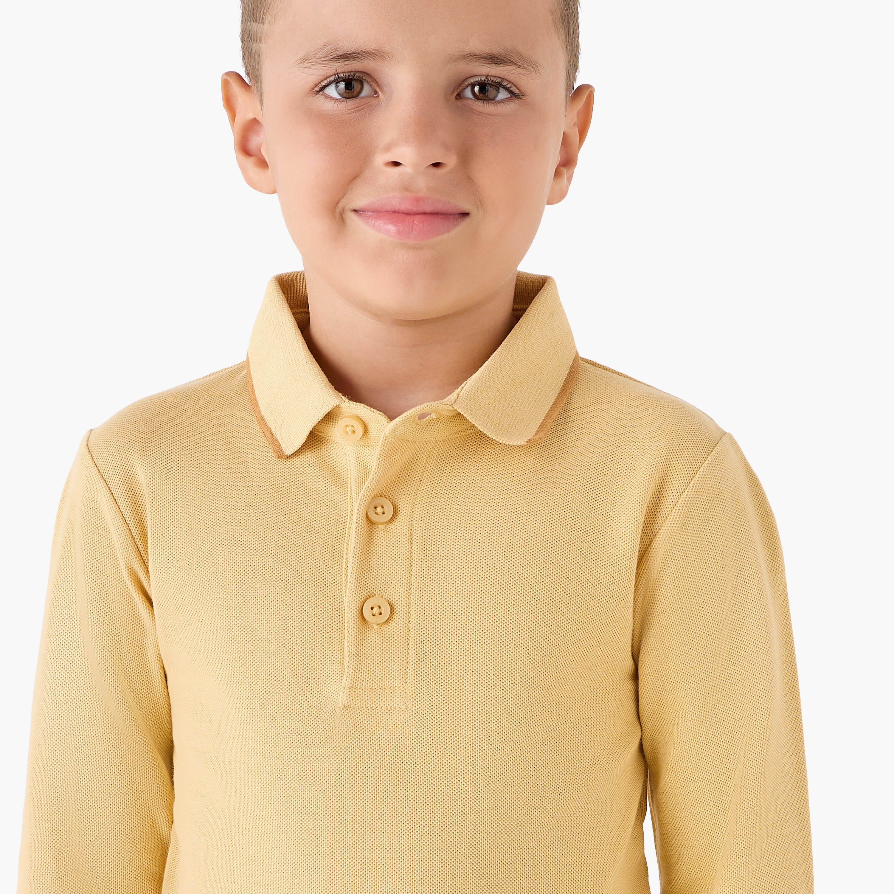 Juniors Collared Long Sleeves Polo T-shirt with Textured Design