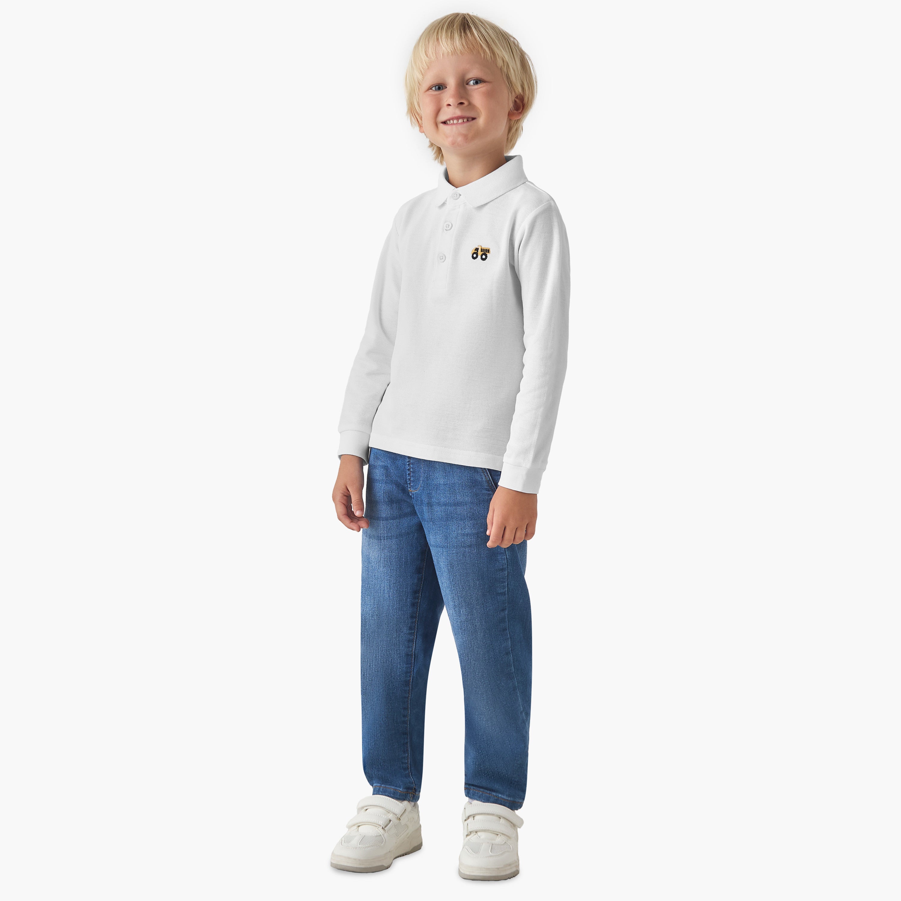 Juniors Collared Long Sleeves Polo T-shirt with Textured Design