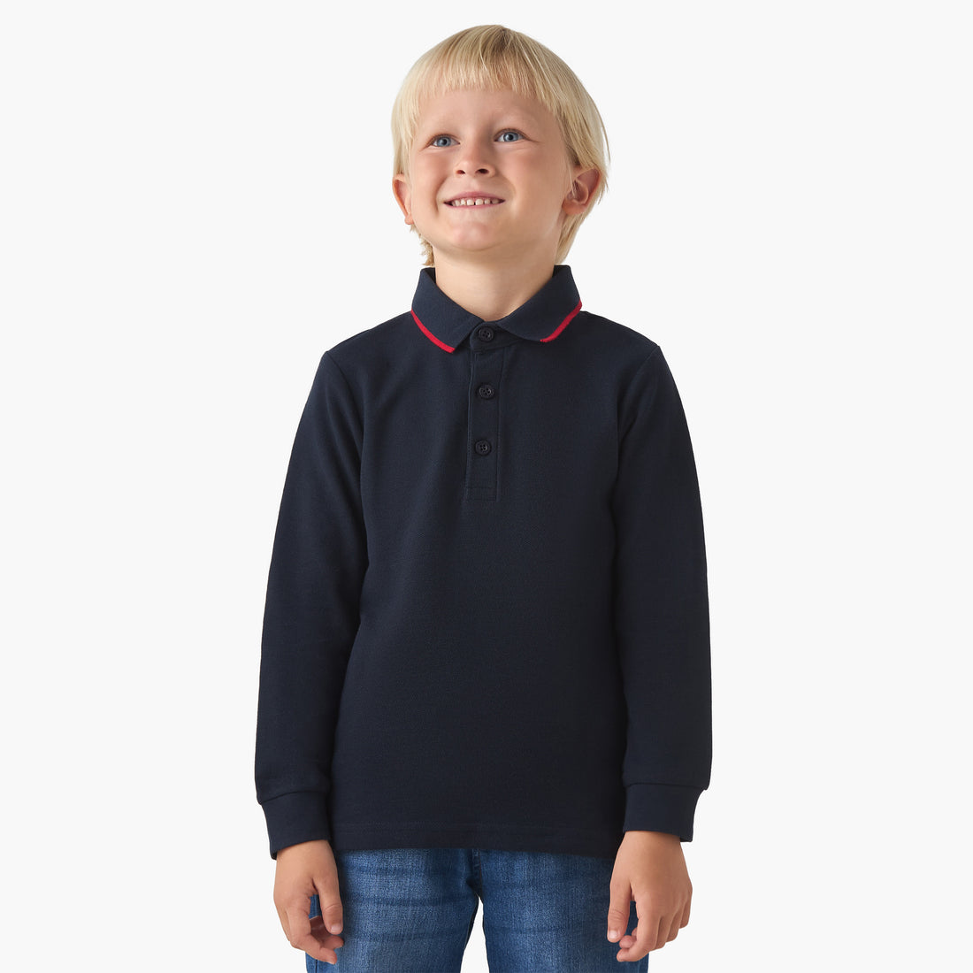 Juniors Collared Long Sleeves Polo T-shirt with Textured Design - Grey / 1-2 yrs