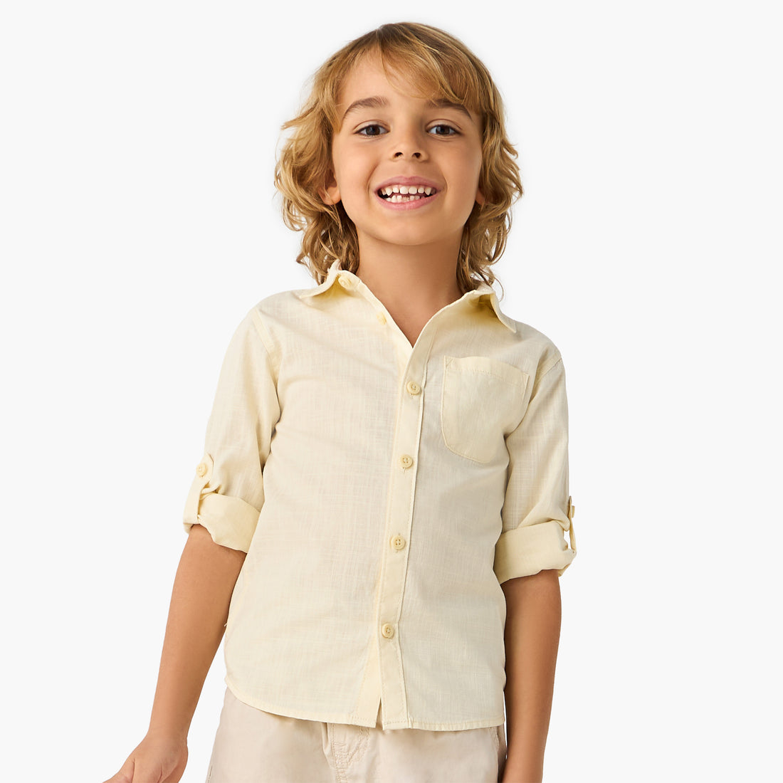 Juniors Solid Shirt with Collar and Long Sleeves