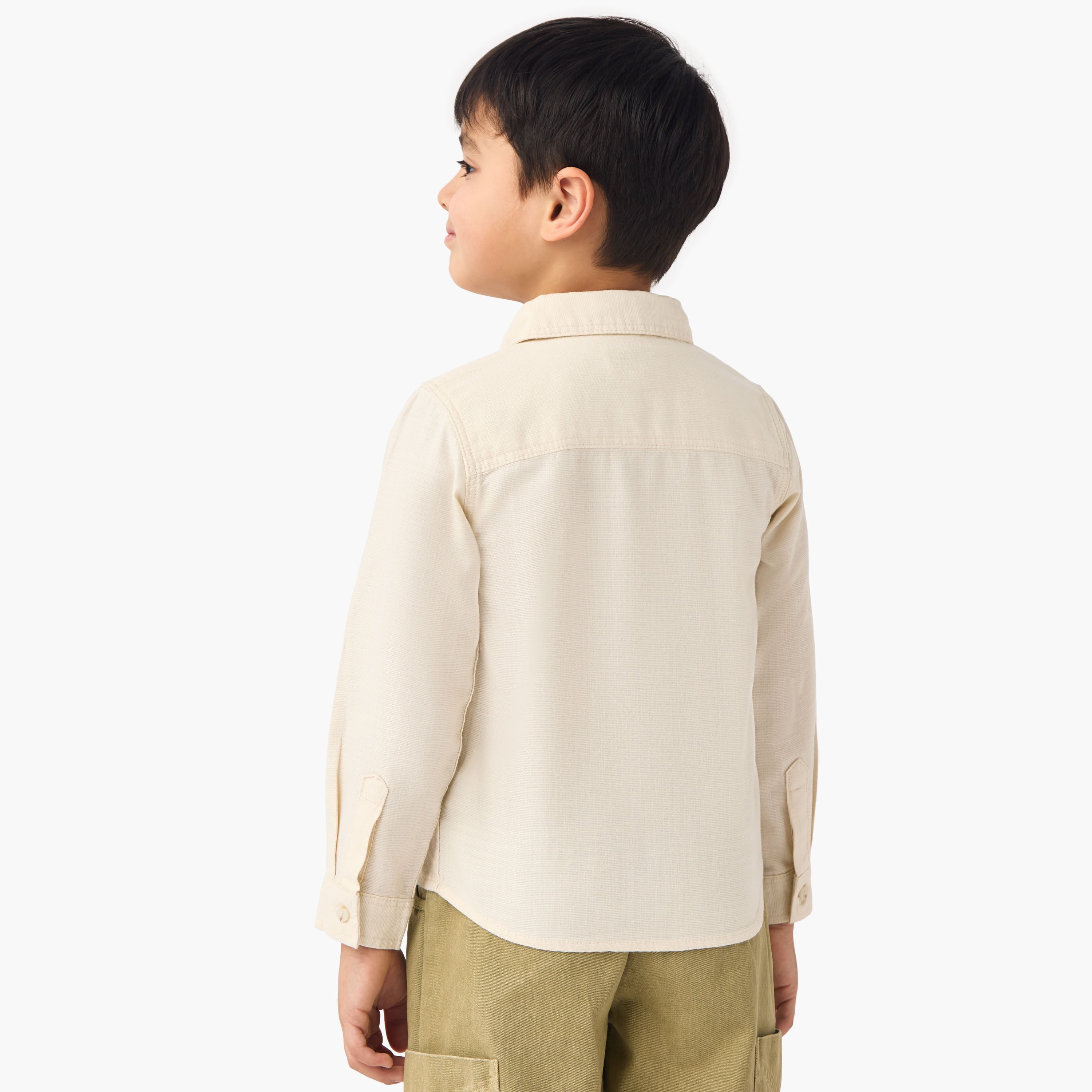 Juniors Textured Shirt with Long Sleeves and Chest Pocket