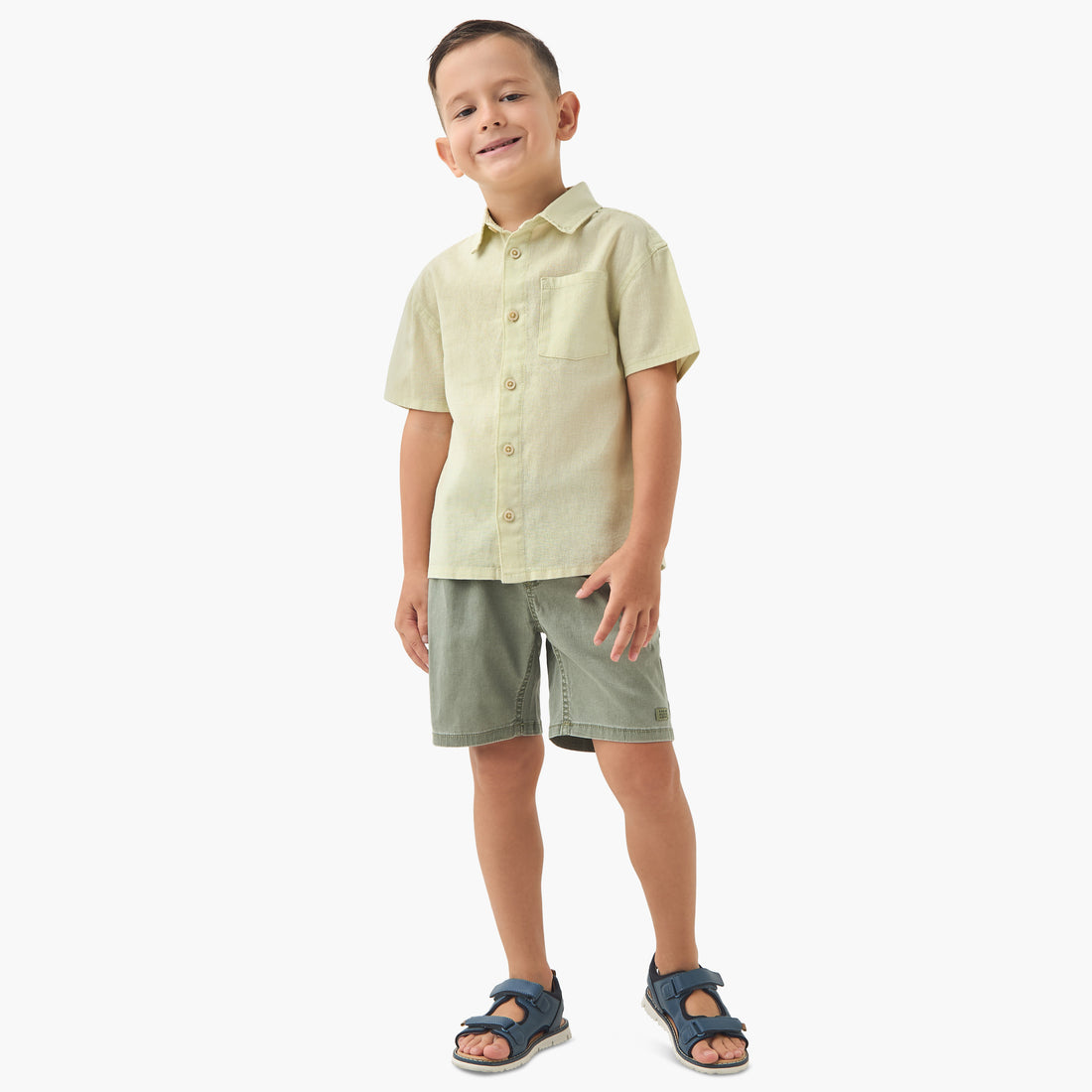 Juniors Solid Shirt with Short Sleeves and Chest Pocket