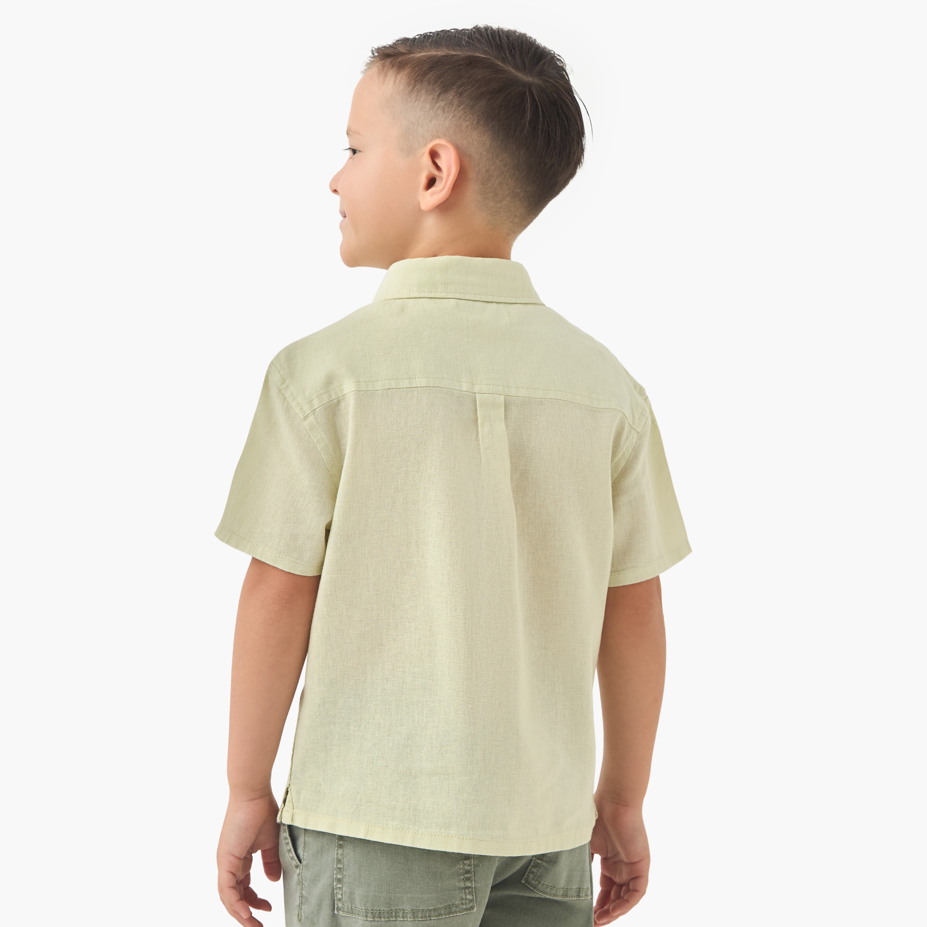 Juniors Solid Shirt with Short Sleeves and Chest Pocket