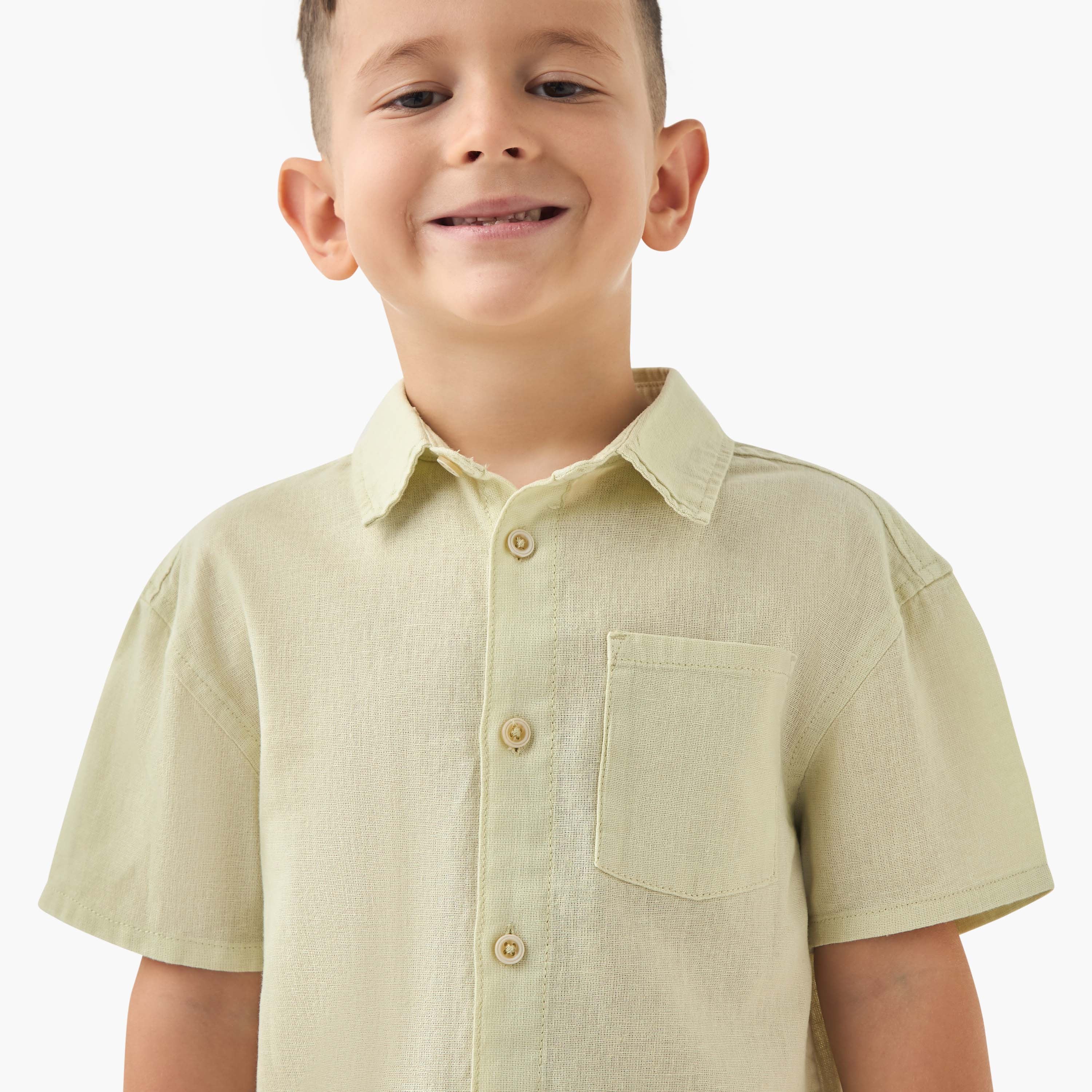 Juniors Solid Shirt with Short Sleeves and Chest Pocket