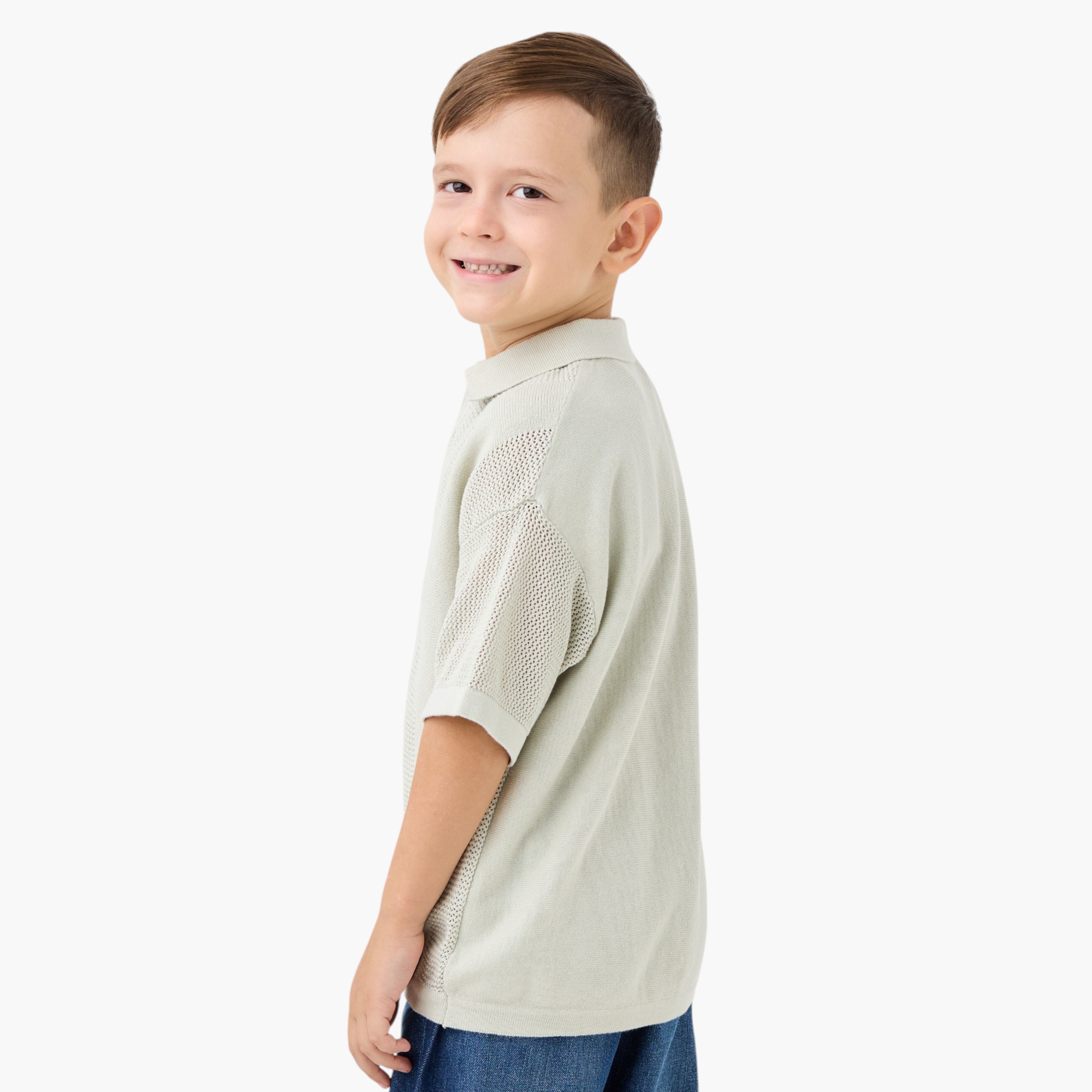 Juniors Textured Pullover with Collar and Short Sleeves