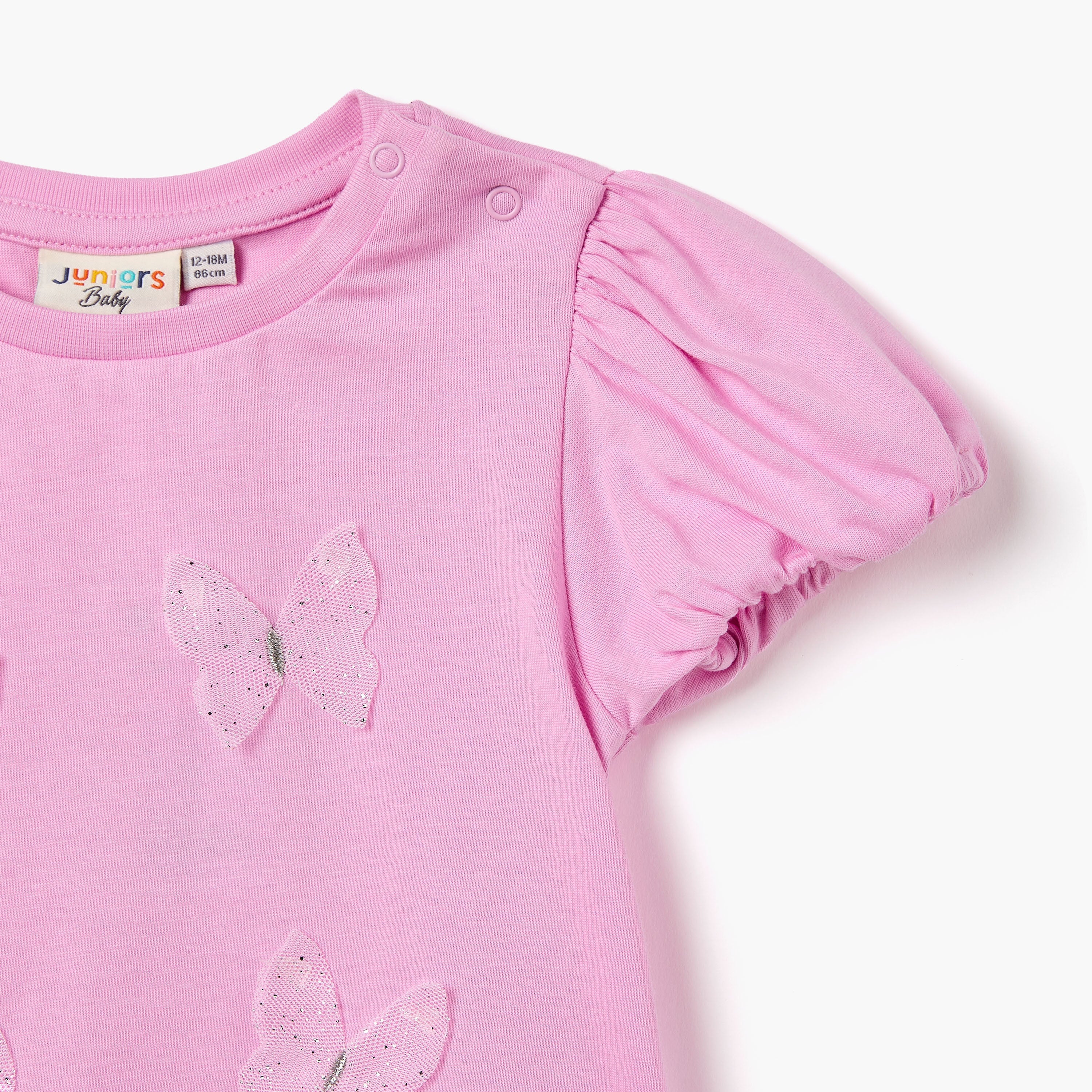 Juniors Butterfly Applique T-shirt with Puff Sleeves