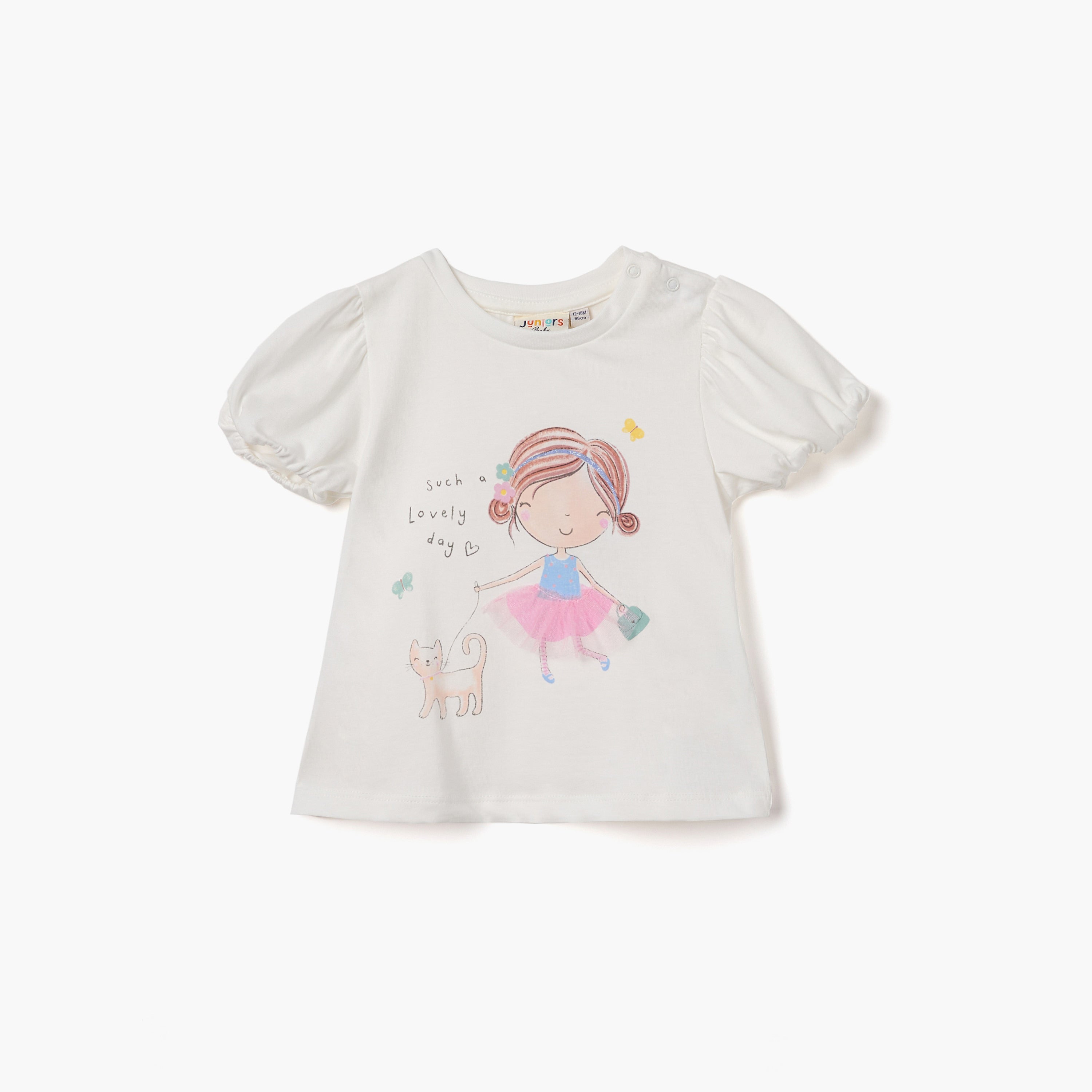 Juniors Graphic Print T-shirt with Short Sleeves - White / 12-18 mths
