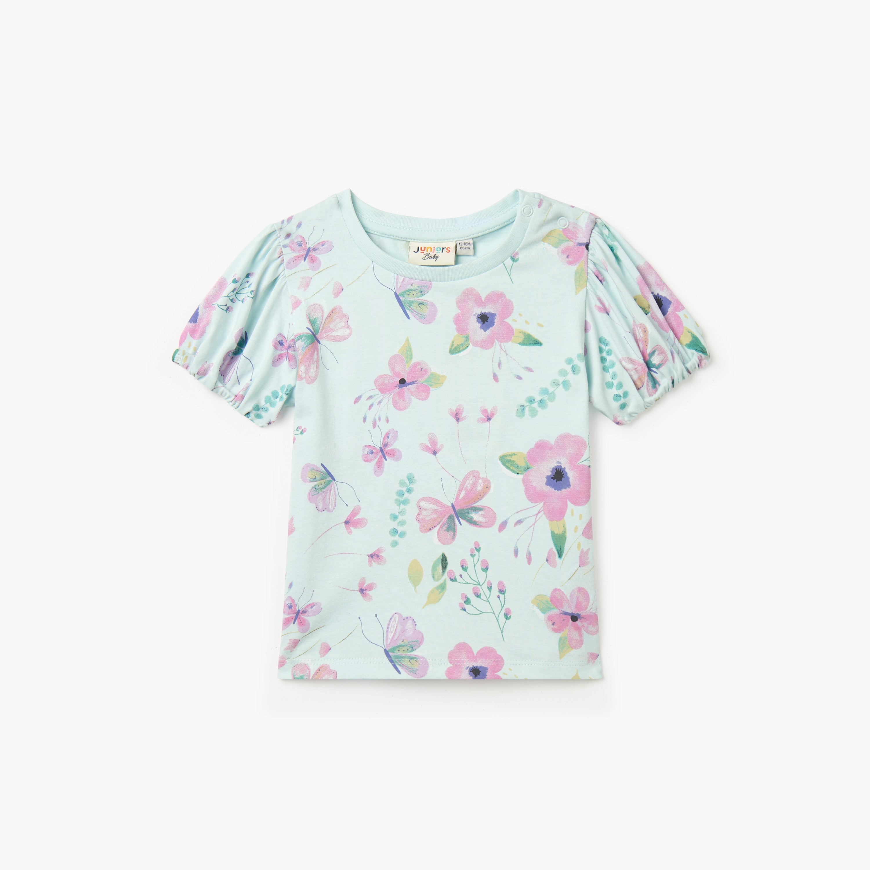 Juniors Printed T-shirt with Short Sleeves and Round Neck - Green / 12-18 mths