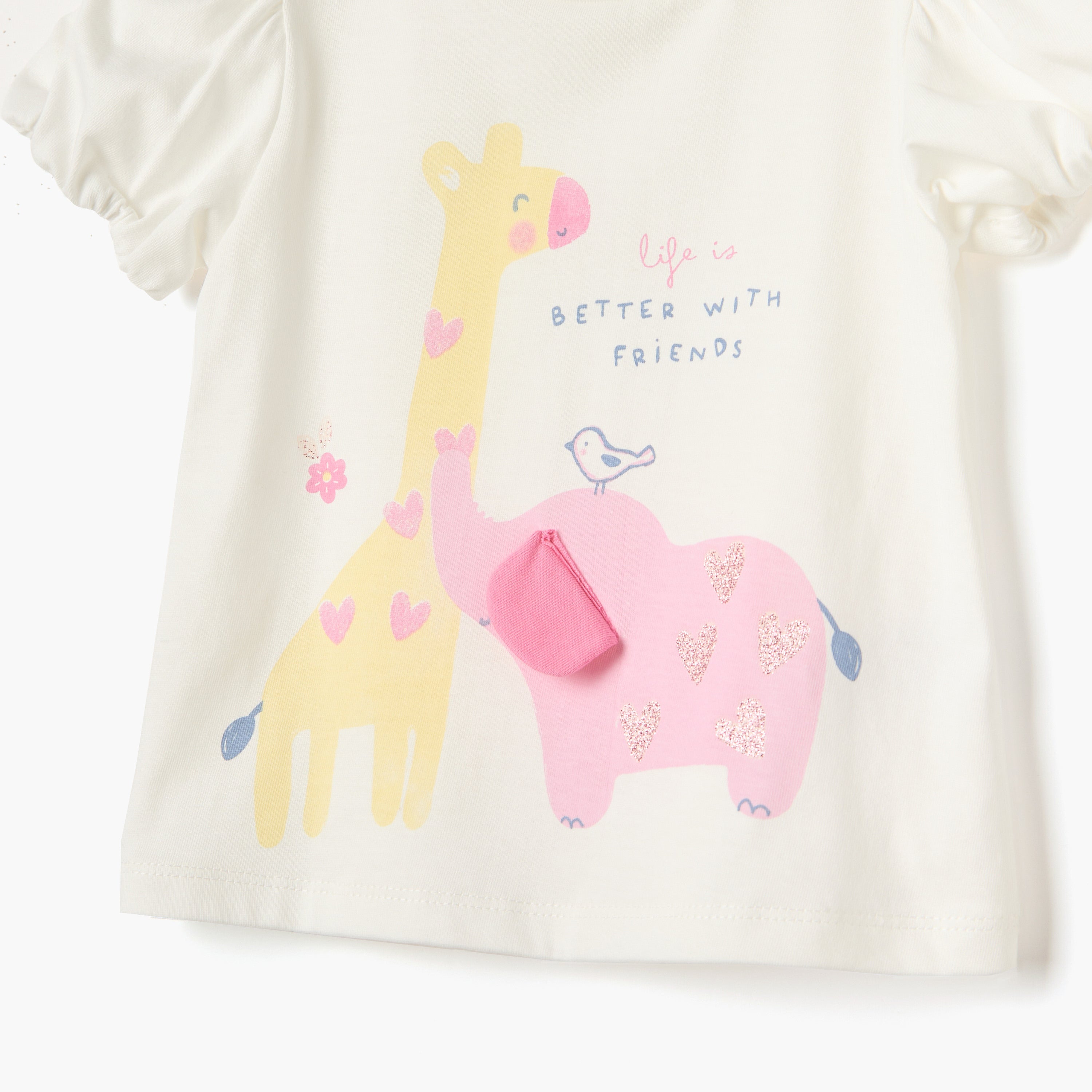 Juniors Graphic Print T-shirt with Puff Sleeves