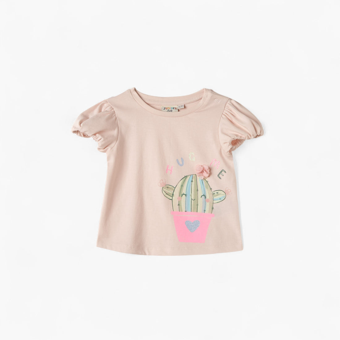 Juniors Cactus Print T-shirt with Short Sleeves - Pink / 12-18 mths