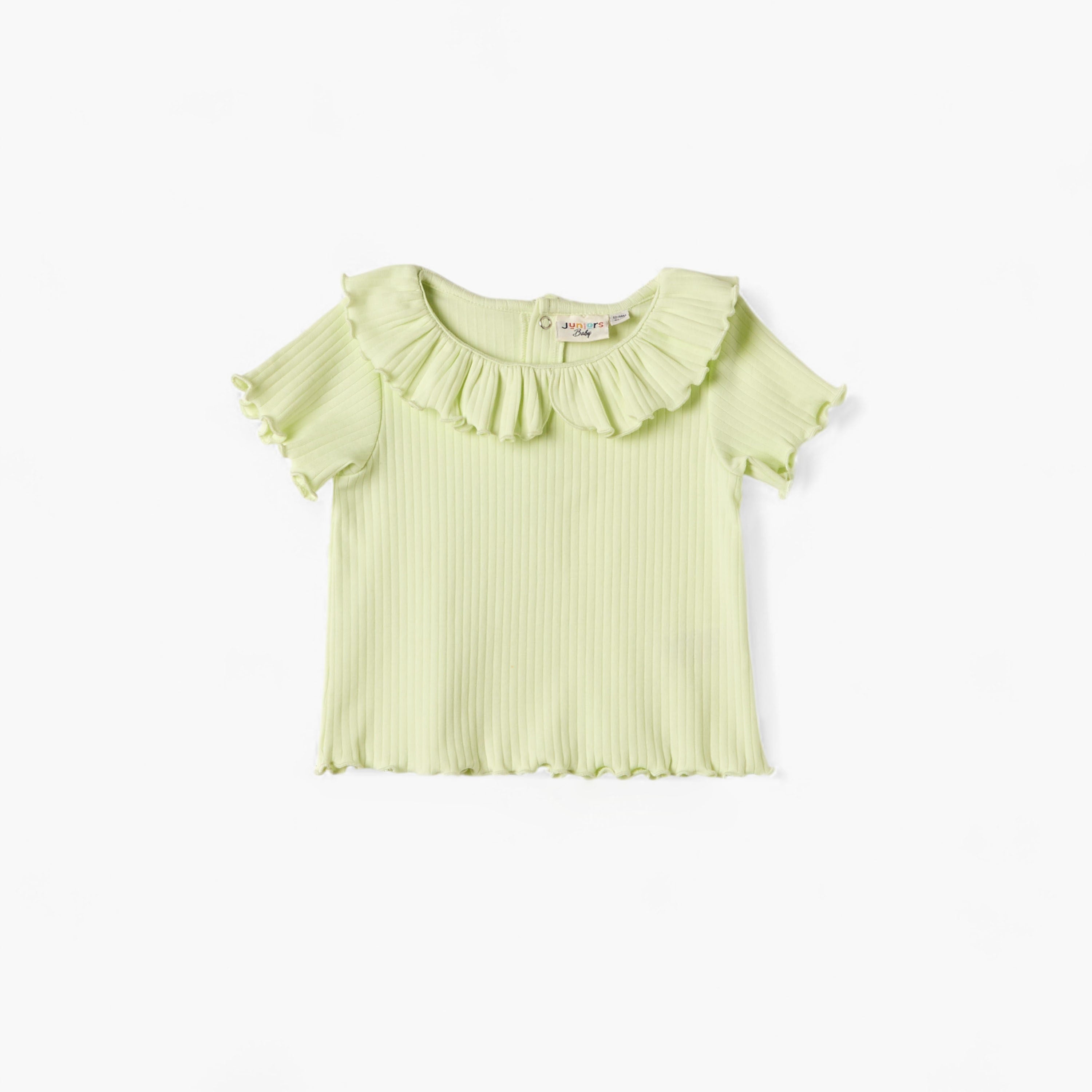 Juniors Ribbed Top with Ruffle Detail and Short Sleeves - Green / 12-18 mths