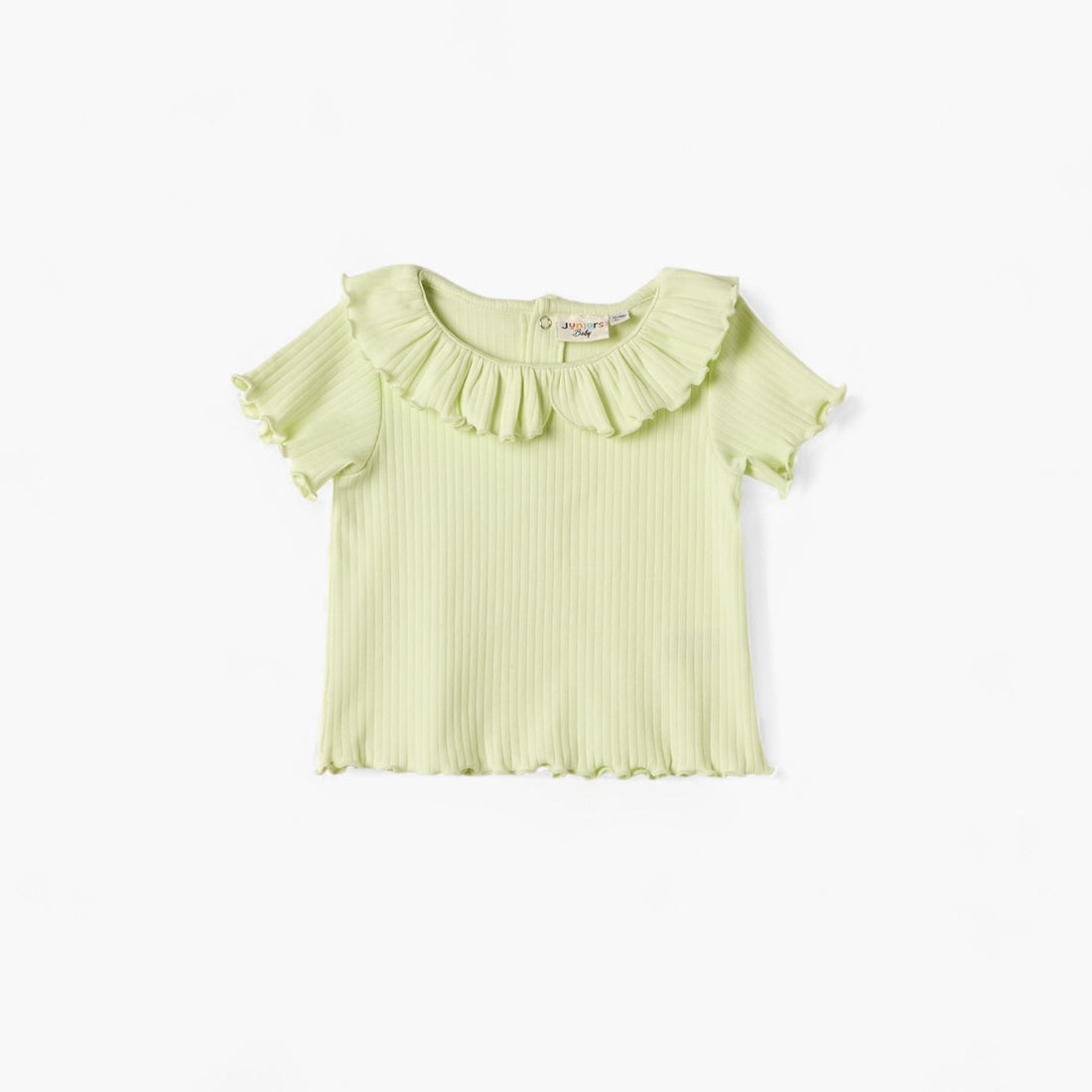 Juniors Ribbed Top with Ruffle Detail and Short Sleeves - Green / 12-18 mths
