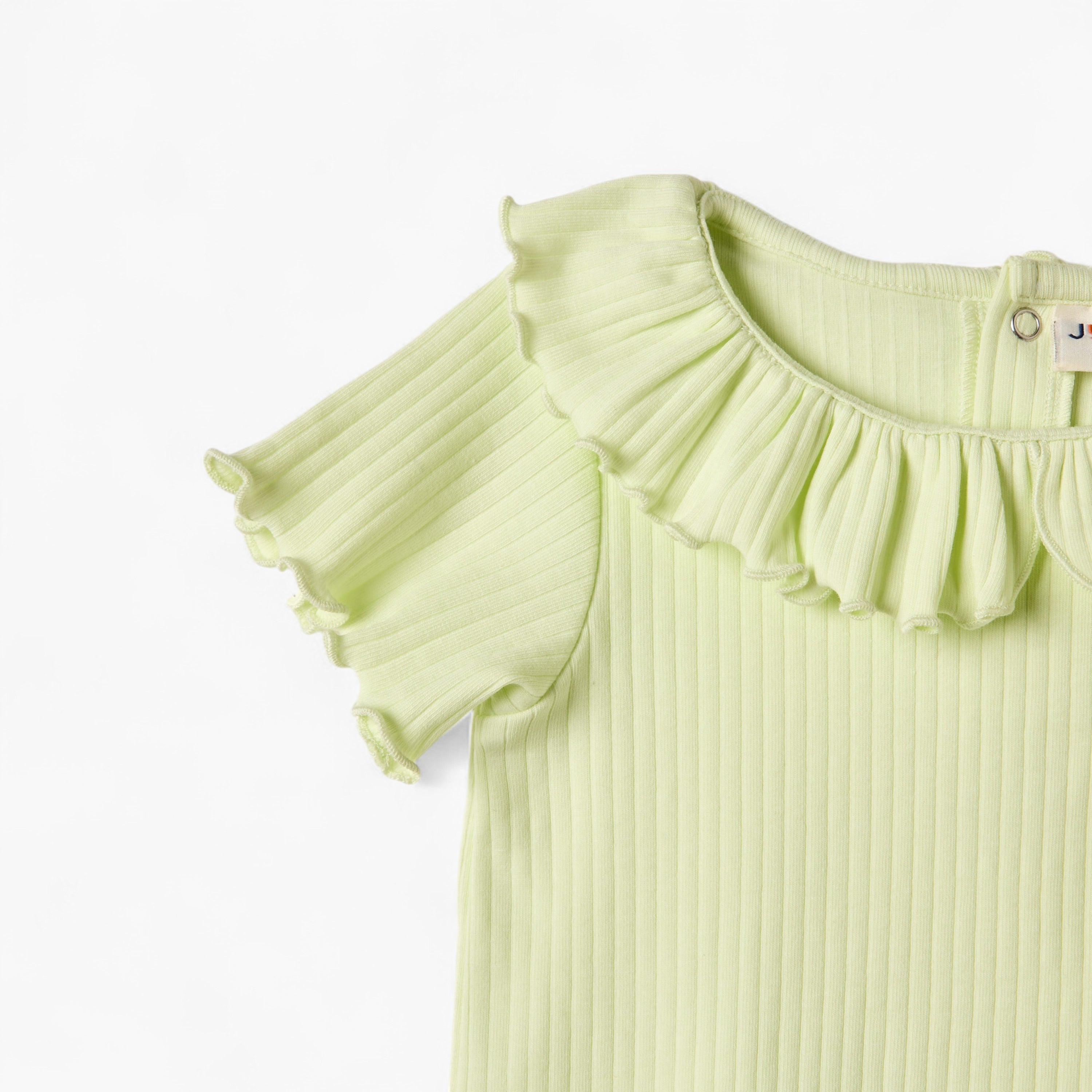 Juniors Ribbed Top with Ruffle Detail and Short Sleeves