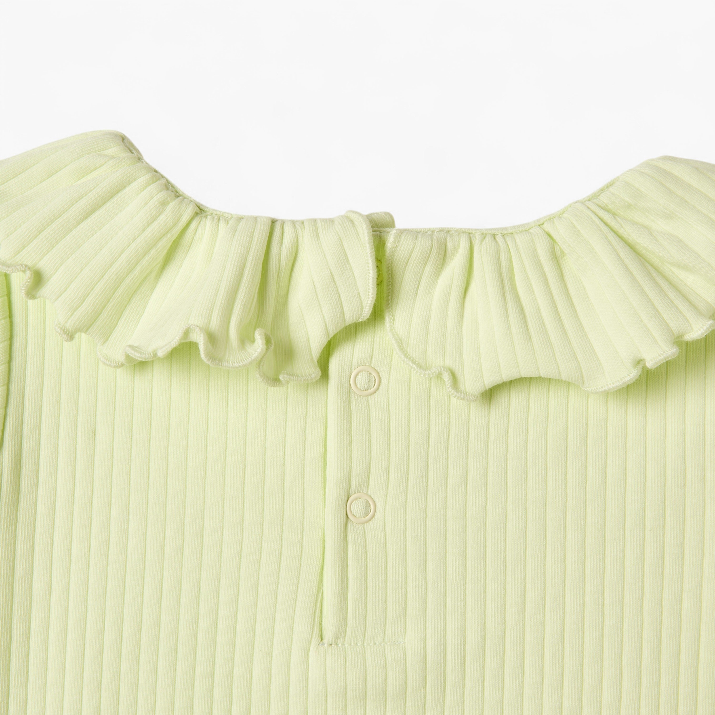 Juniors Ribbed Top with Ruffle Detail and Short Sleeves