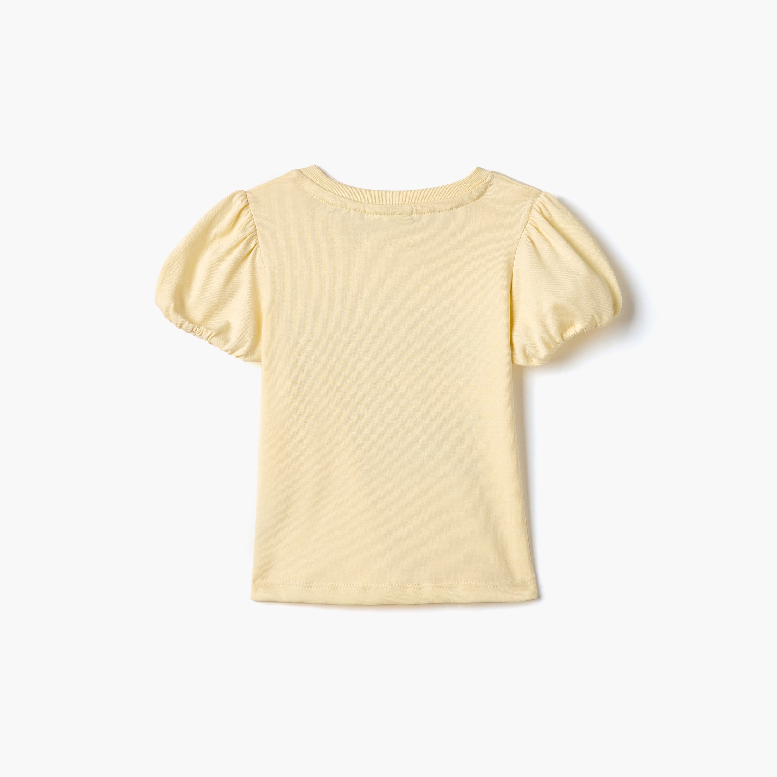 Juniors Graphic Print T-shirt with Puff Sleeves