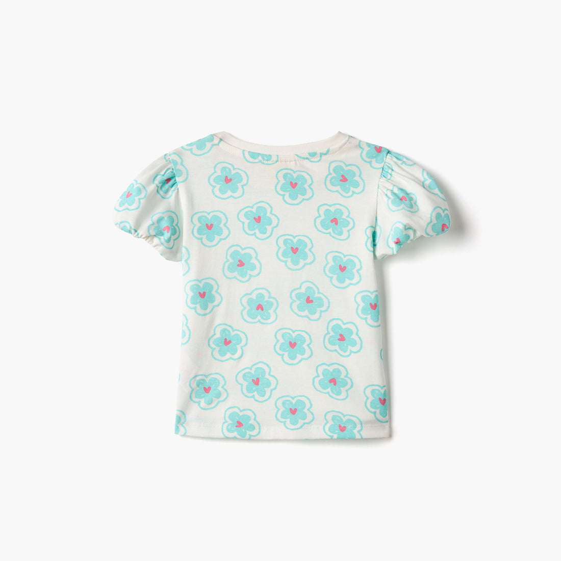 Juniors All-Over Floral Print T-shirt with Puff Sleeves