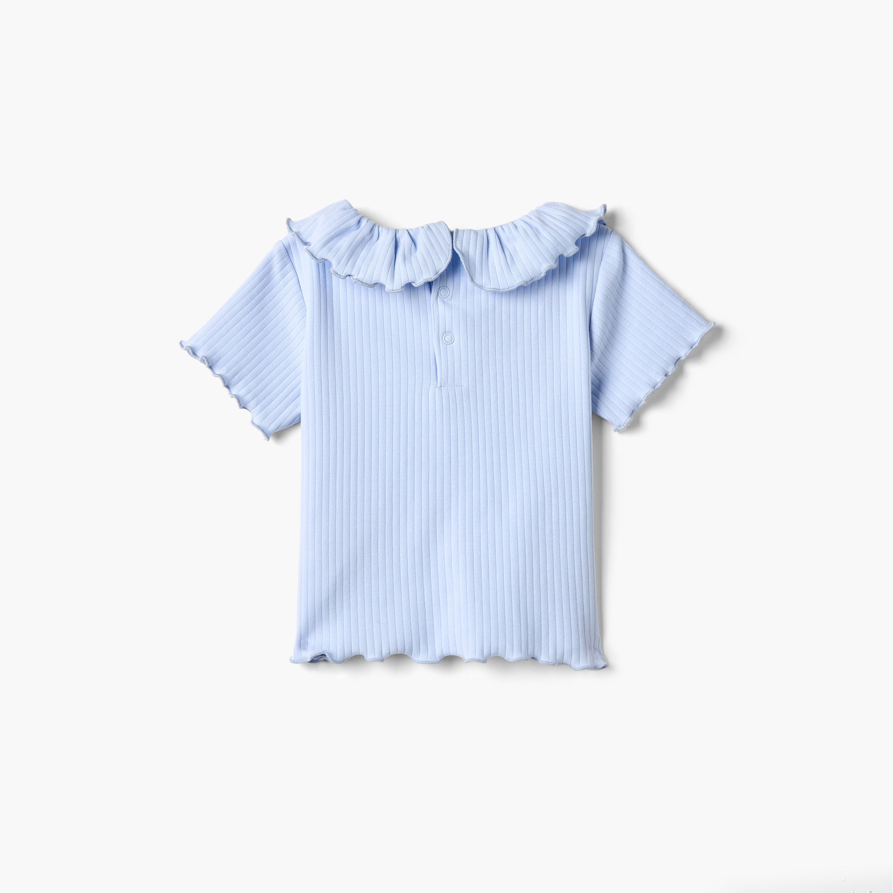 Juniors Ribbed T-shirt with Ruffled Neck and Lettuce Trim