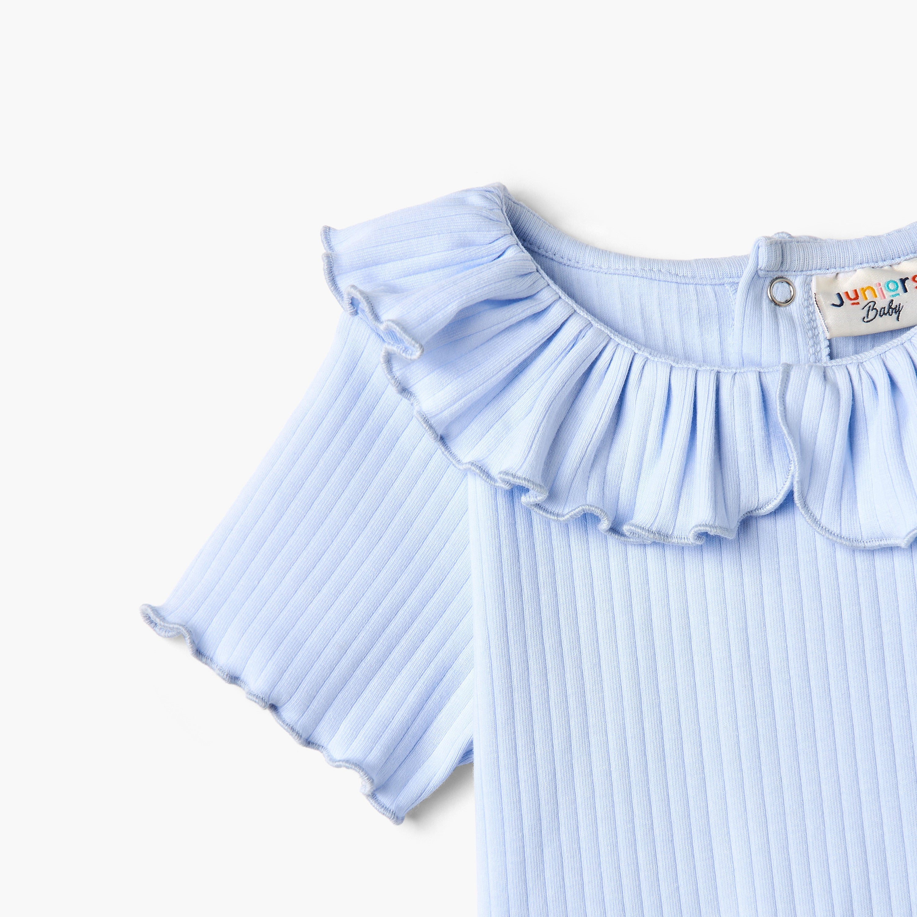 Juniors Ribbed T-shirt with Ruffled Neck and Lettuce Trim
