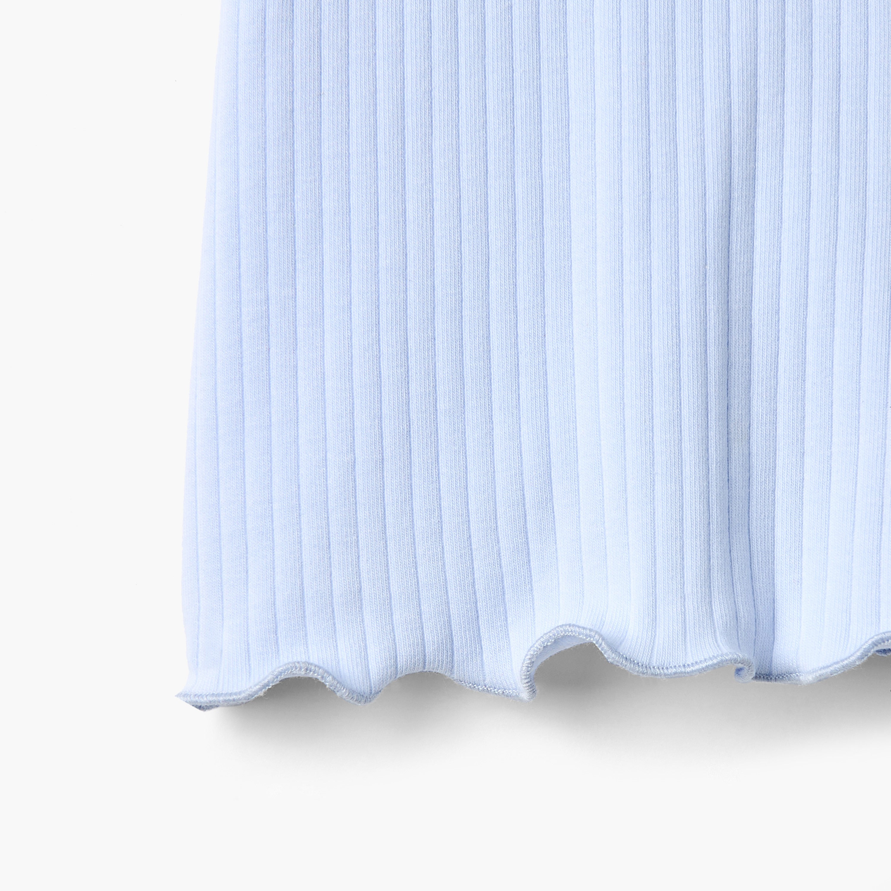 Juniors Ribbed T-shirt with Ruffled Neck and Lettuce Trim