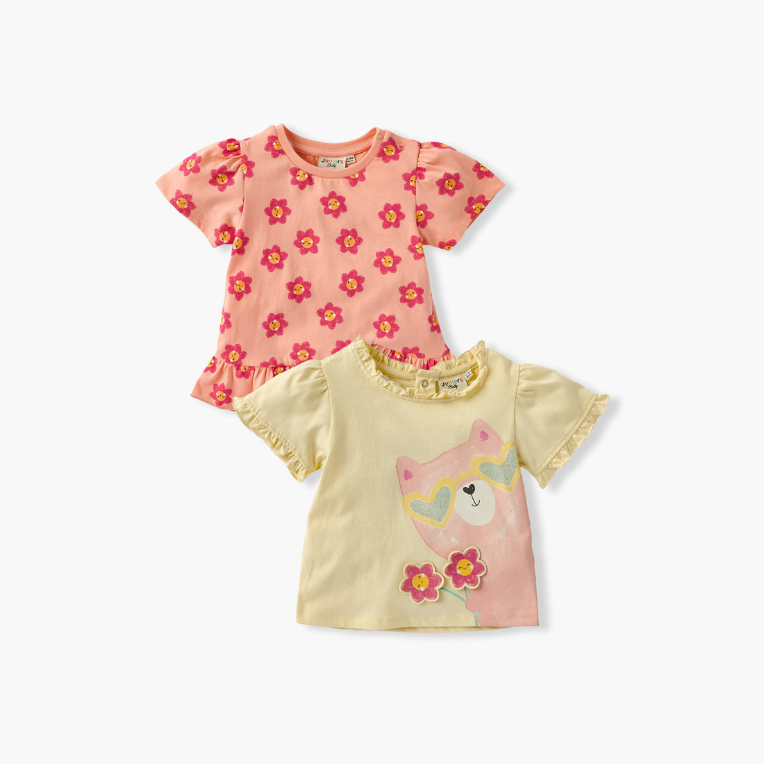 Juniors Floral Detail T-shirt with Short Sleeves - Set of 2 - Multicolour / 12-18 mths
